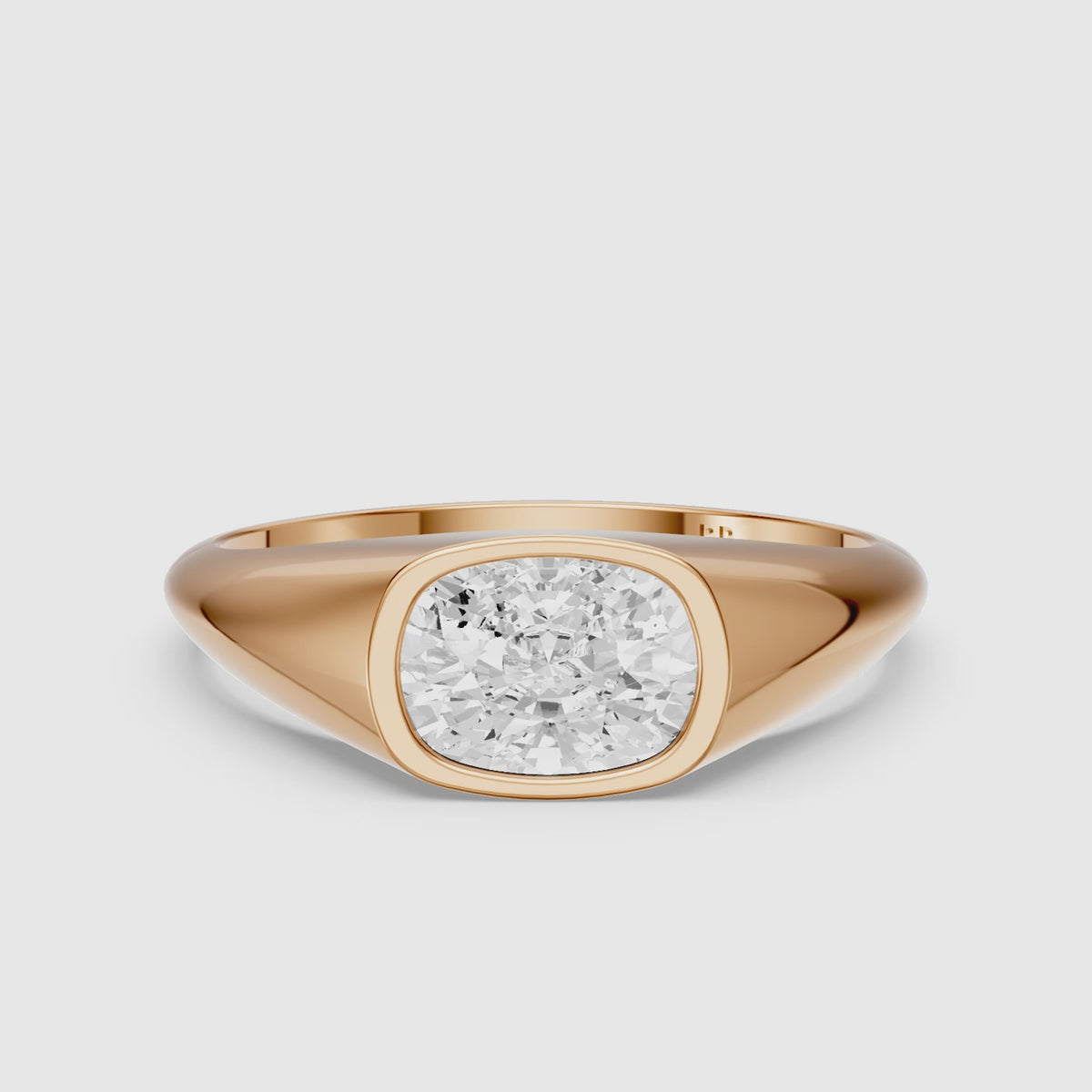 Load video: Nori Elongated Cushion Cut Bezel Set Moissanite Diamond Signet Ring