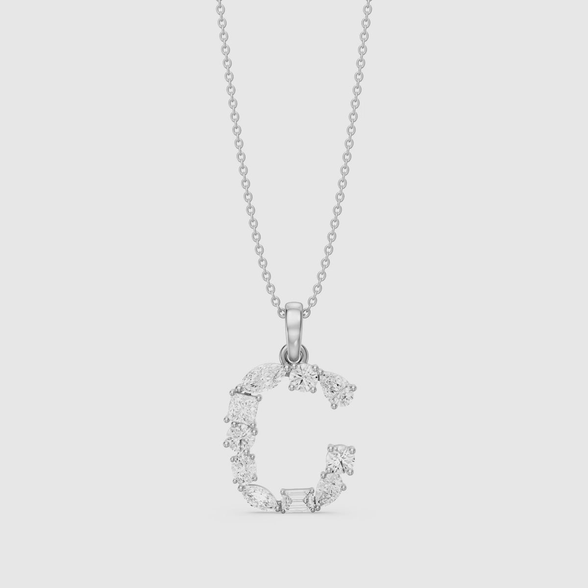 Load video: Emmeline Multi Shape Lab Grown Diamond Initial C Pendant