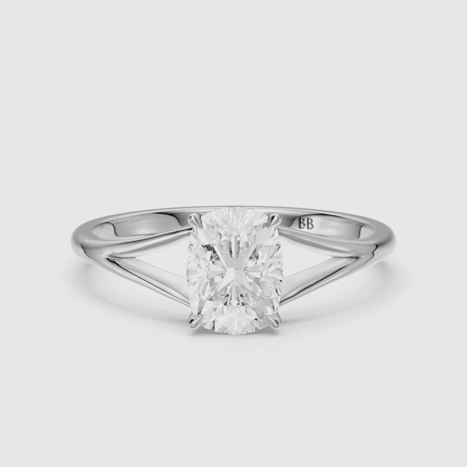 Load video: Paisly Elongated Cushion Cut Split Shank Solitaire Moissanite Diamond Ring