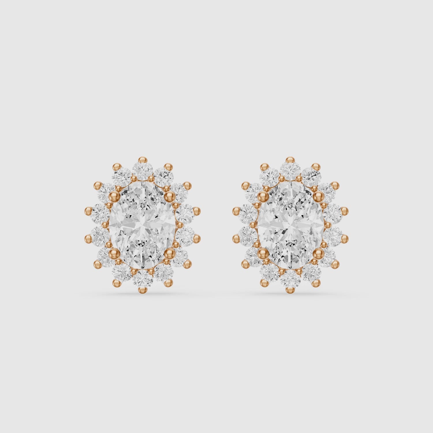 Load video: Zerline Oval Lab Grown Diamond Floral Cluster Halo Stud Earrings
