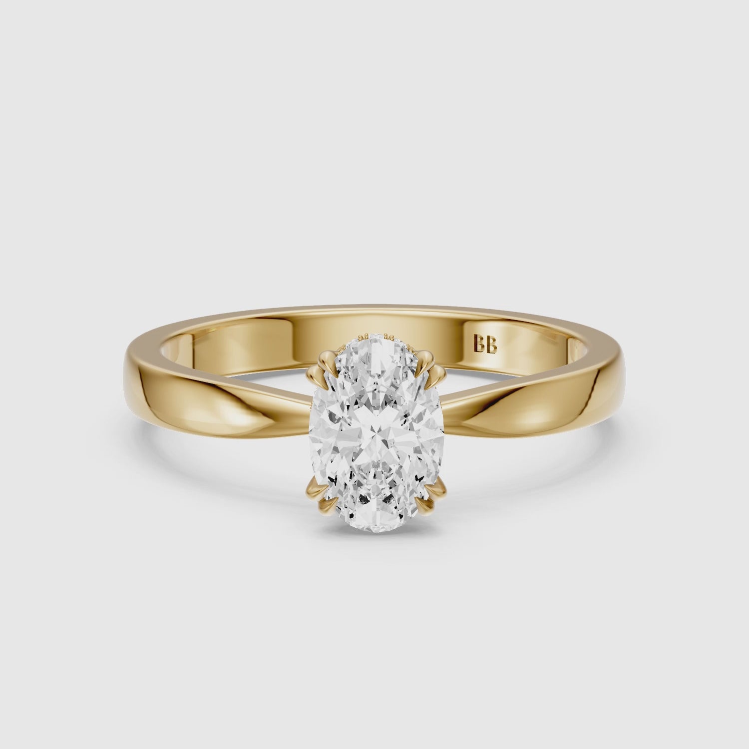 Load video: Jamie Oval Hidden Halo Lab Grown Diamond Ring with Double Claw Prongs