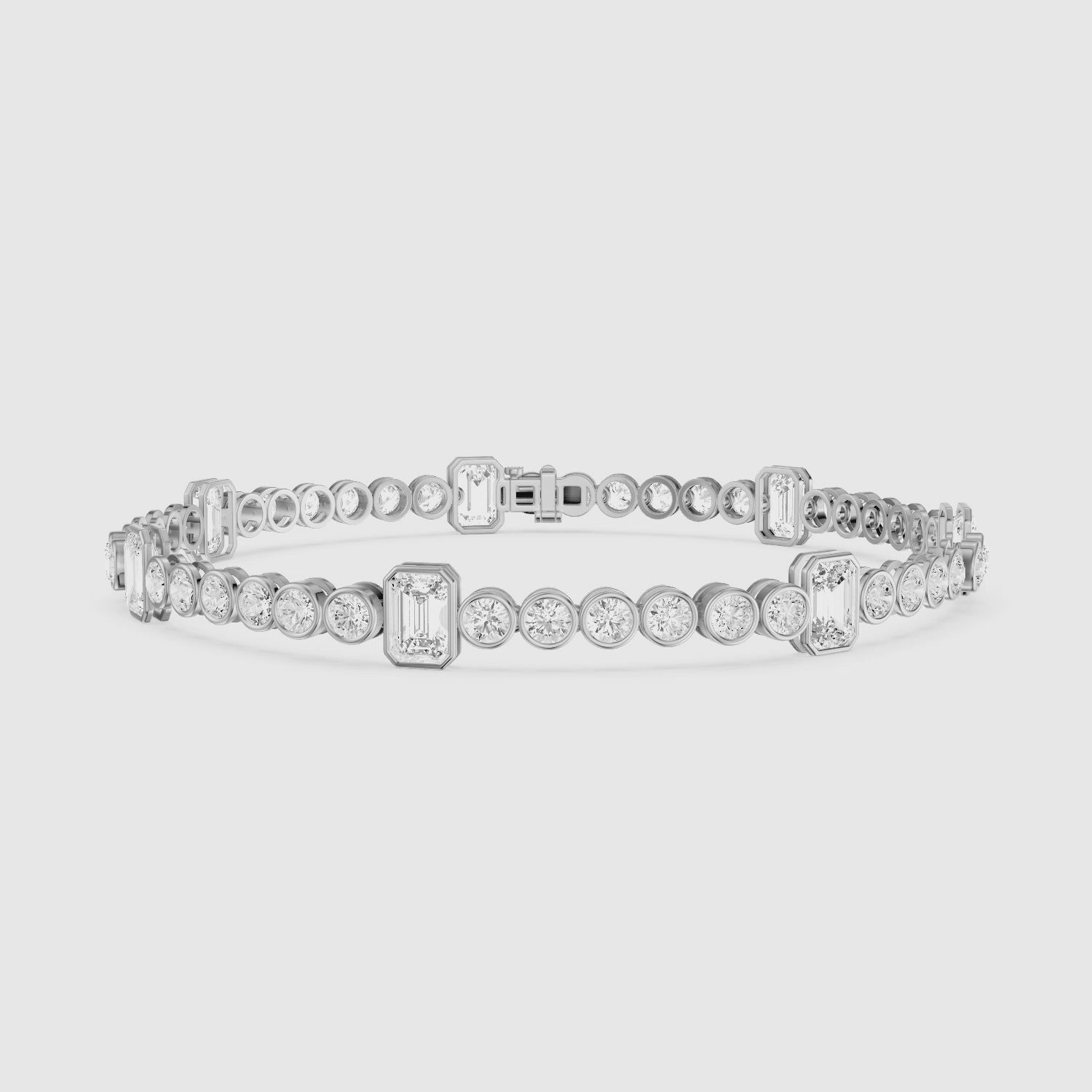 Load video: Daisy Emerald Cut and Round Lab Grown Diamond Station Tennis Bracelet