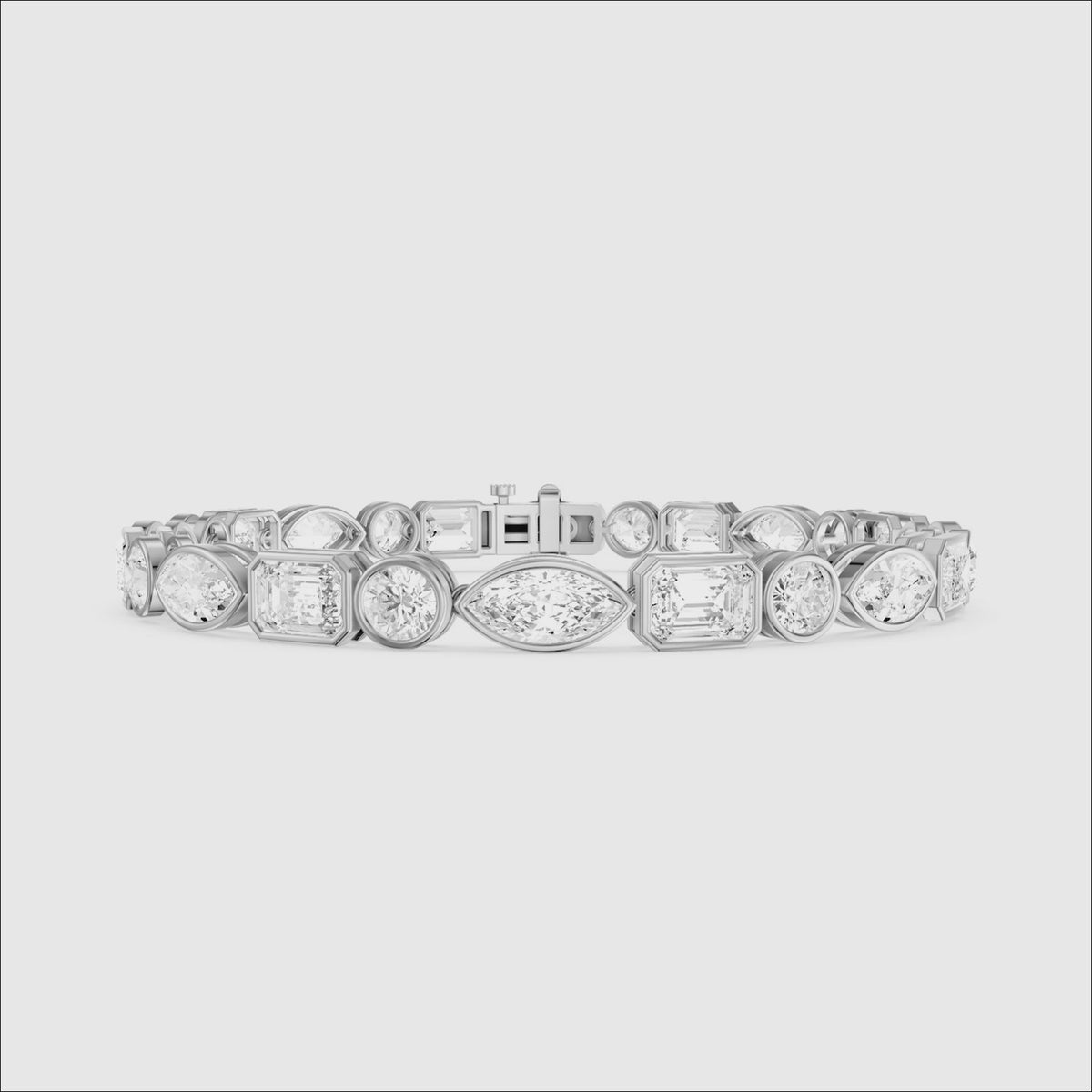 Load video: Wrenley Marquise, Round and Emerald Cut Lab Grown Diamond Bezel Tennis Bracelet