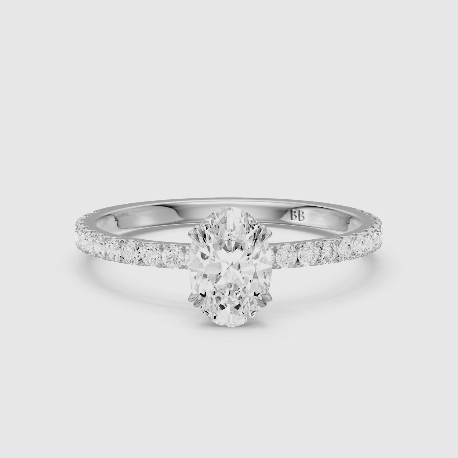 Load video: Kate Oval Hidden Halo Pavé Band Moissanite Diamond Ring