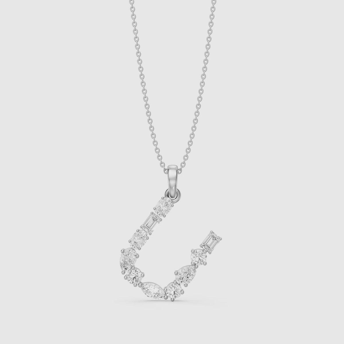 Load video: Ebba Multi Shape Lab Grown Diamond Initial U Pendant