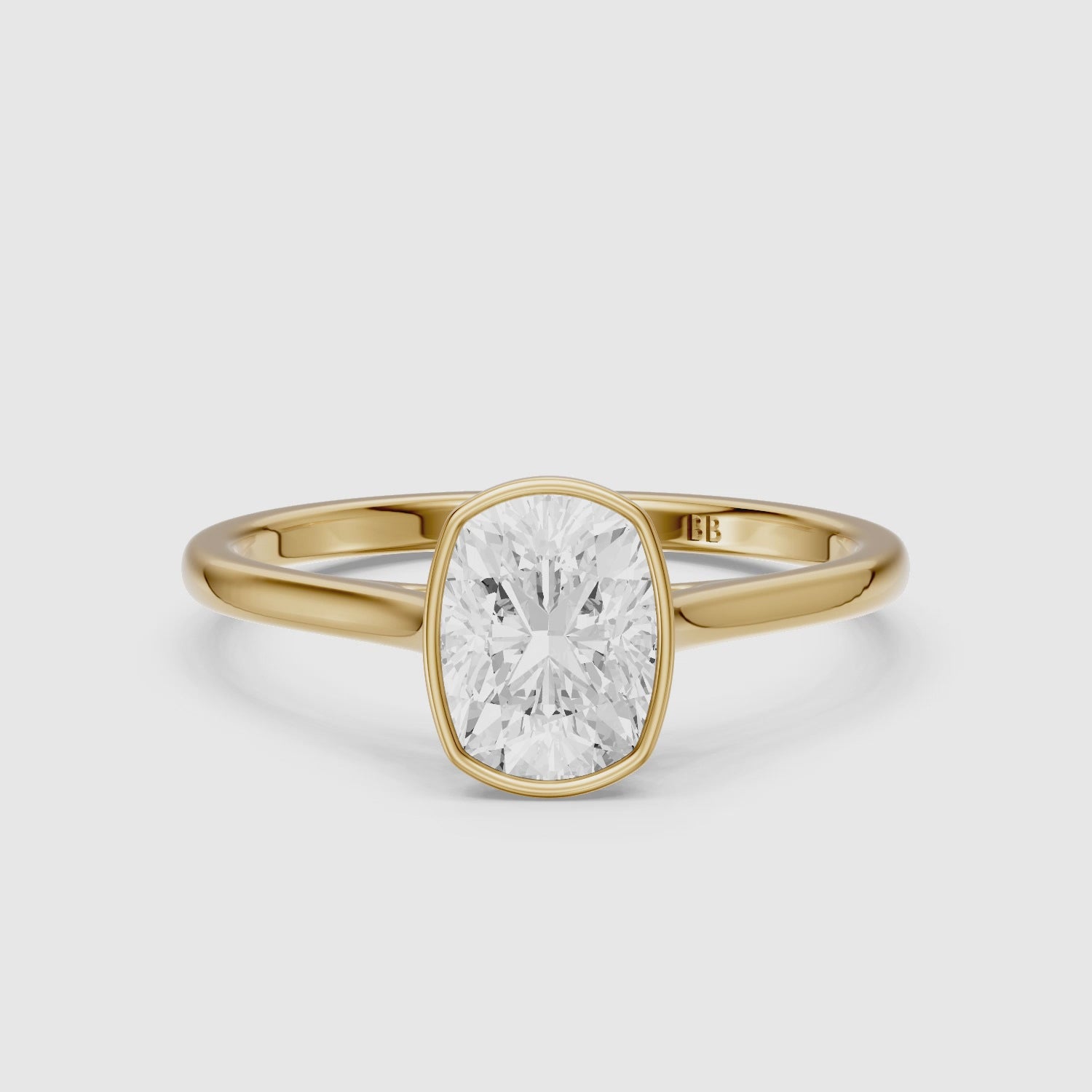 Load video: Marlyn Elongated Cushion Cut Bezel Set Moissanite Diamond Ring