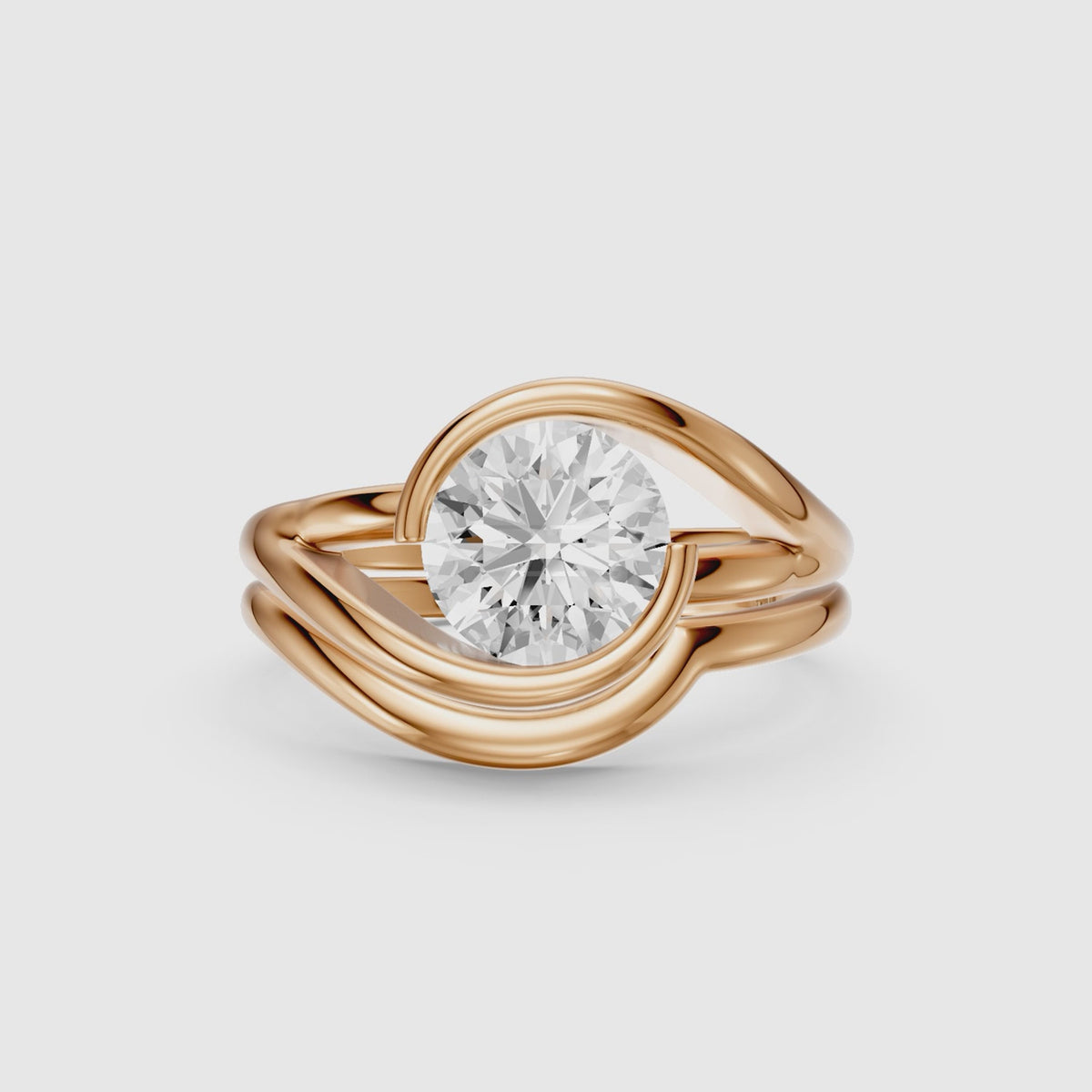 Load video: Elenice Round Lab Grown Diamond Bezel Set Split Shank Solitaire Bridal Set
