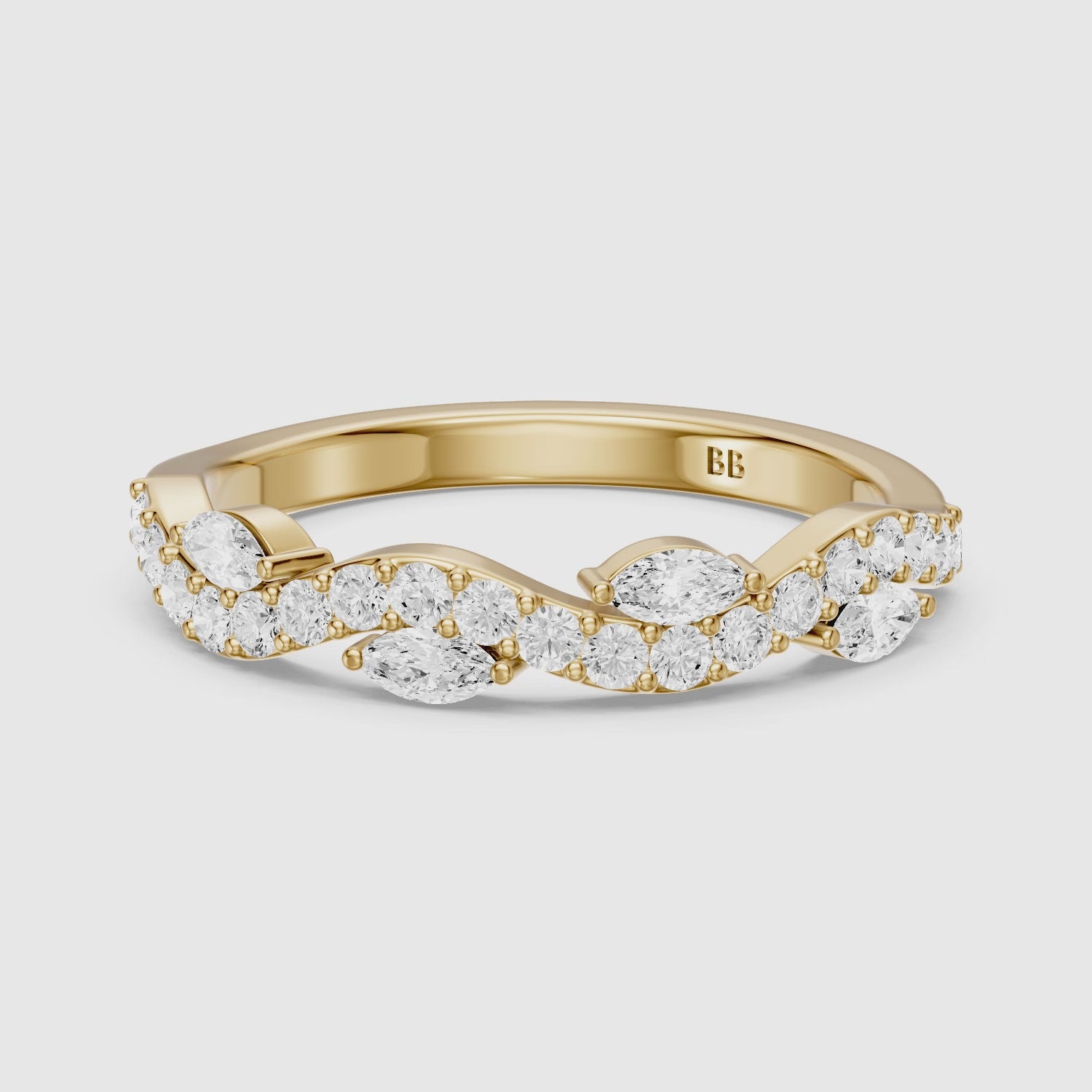 Load video: Etta Willow Winding Lab Grown Diamond Wedding Band with Marquise and Round