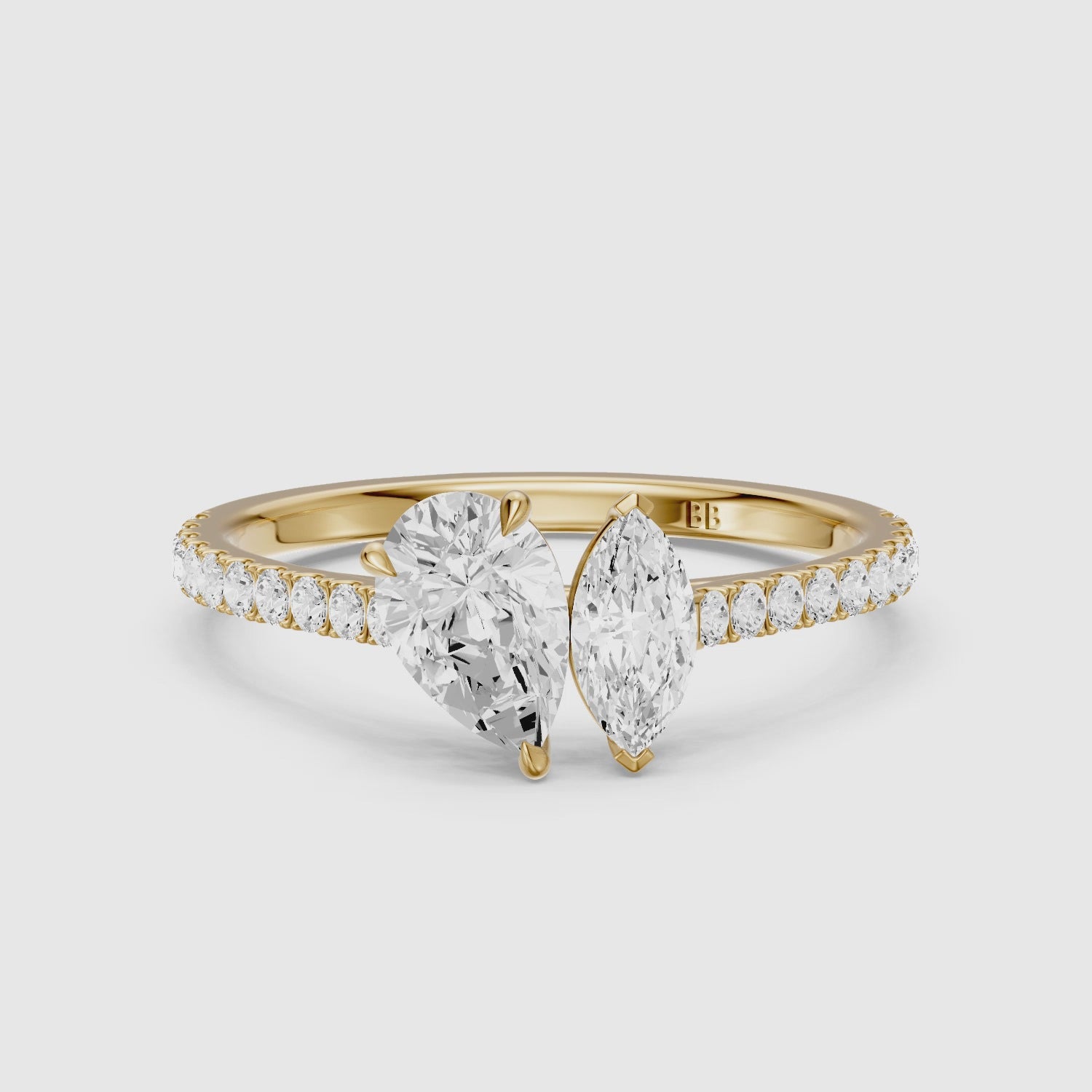 Load video: Braely Toi Et Moi Pave Side Stone Ring With Pear and Marquise Moissanite Diamond