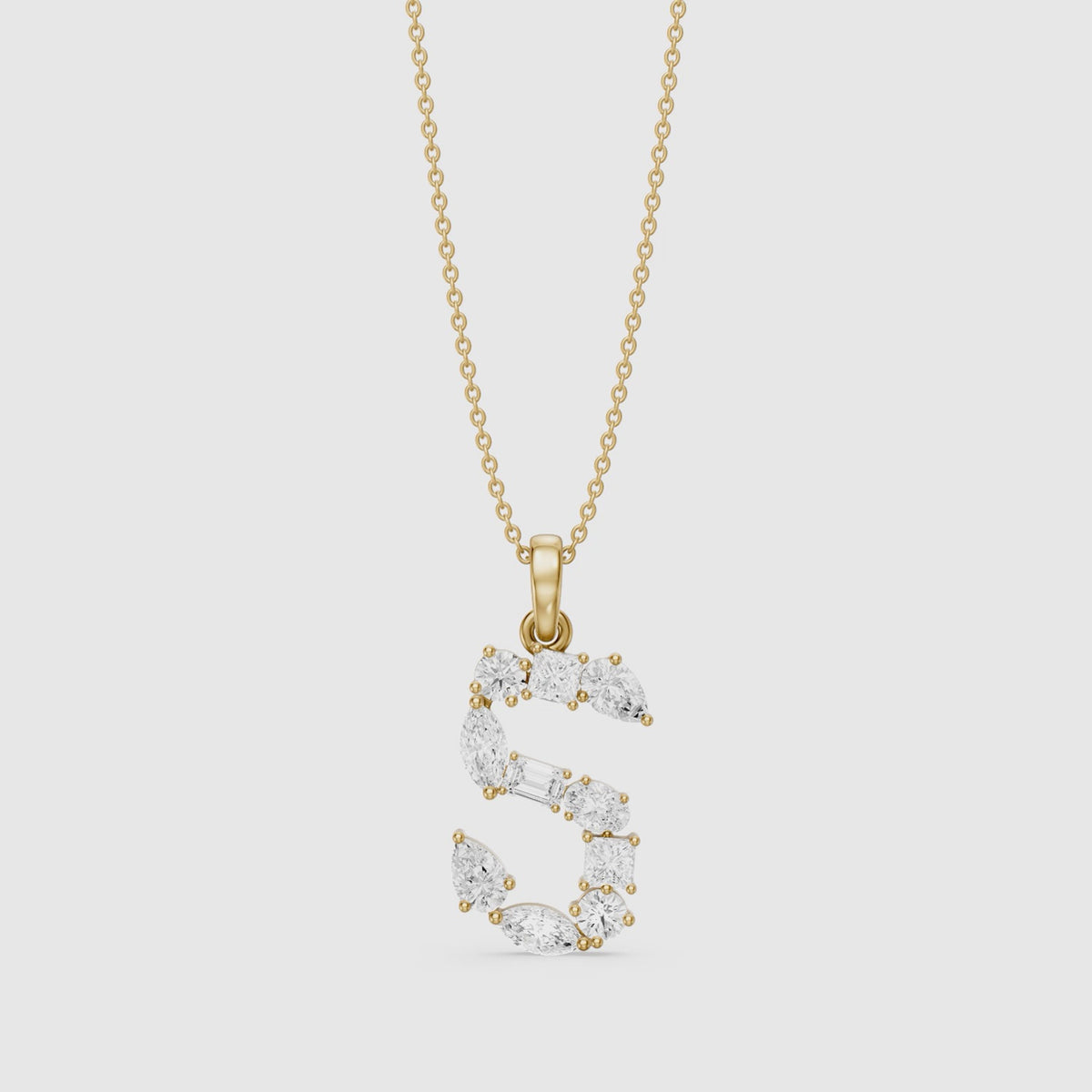 Load video: Thora Multi Shape Lab Grown Diamond Initial S Pendant