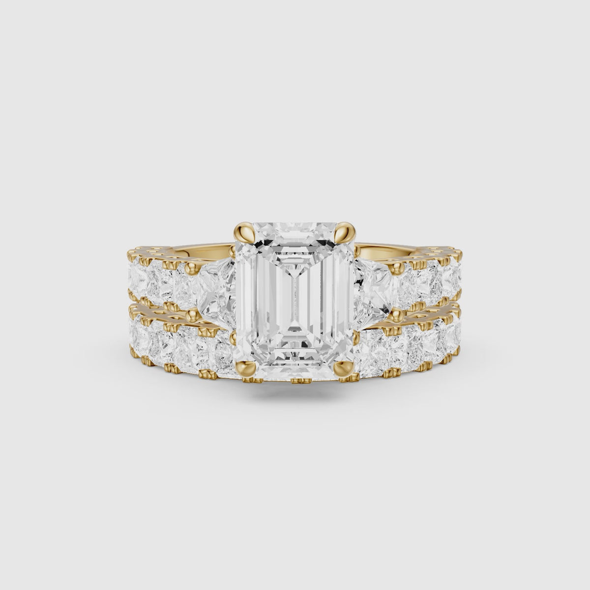Load video: Romilly Emerald Cut Lab Grown Diamond Wide Princess Cut Bridal Set