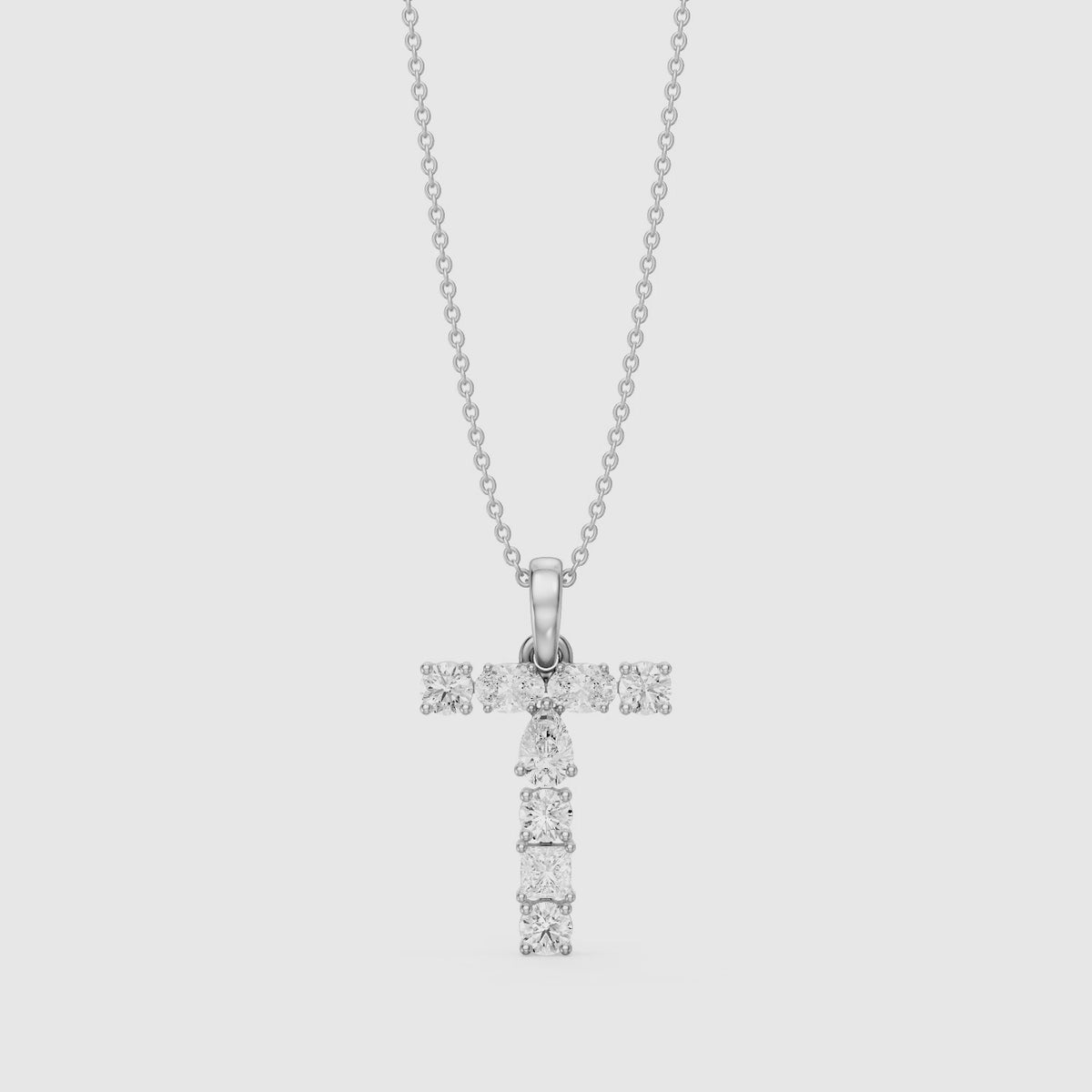 Load video: Lykke Multi Shape Lab Grown Diamond Initial T Pendant