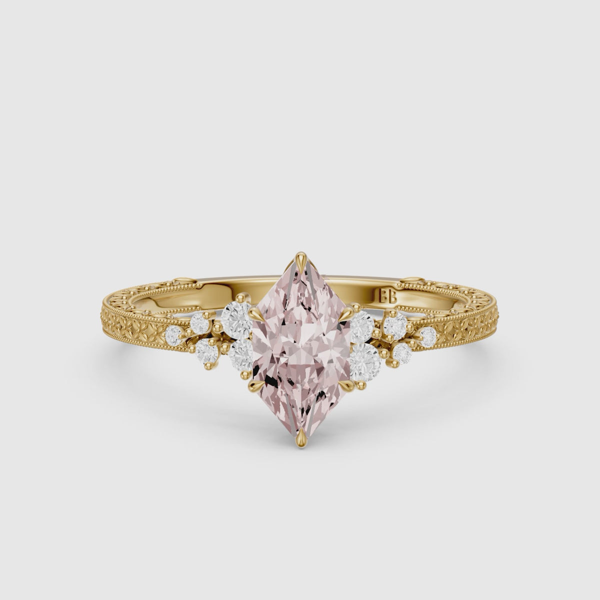 Load video: Odelia Dutch Marquise Lab Grown Diamond Vintage Ring with Milgrain Band