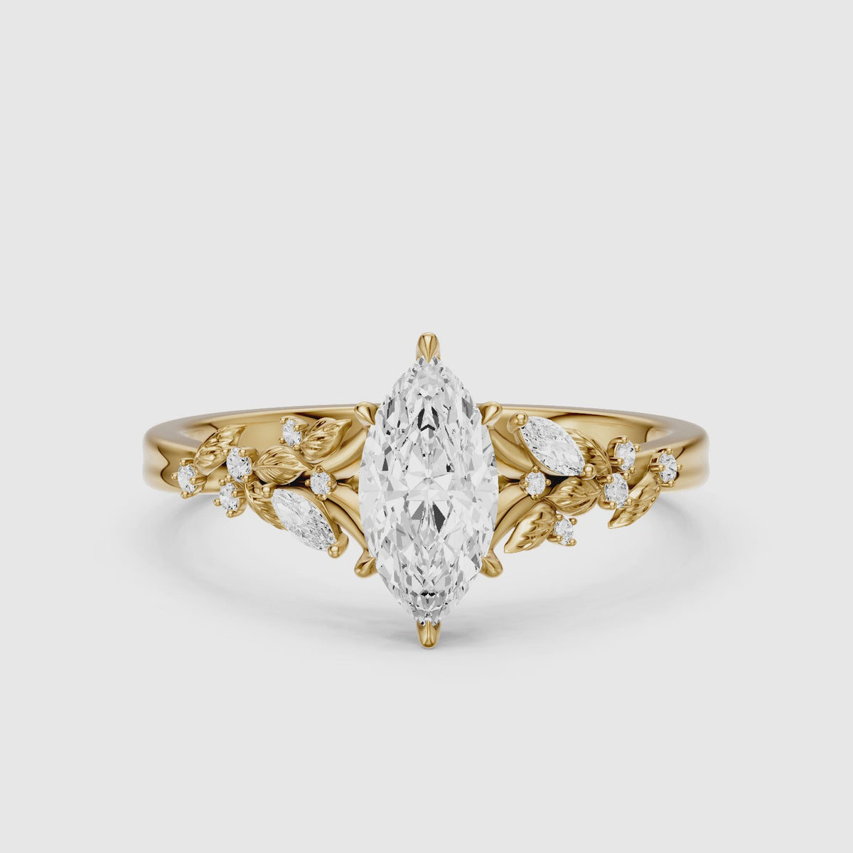 Load video: Nola Nature-Inspired Marquise Cut Lab Grown Diamond Split Shank Engagement Ring