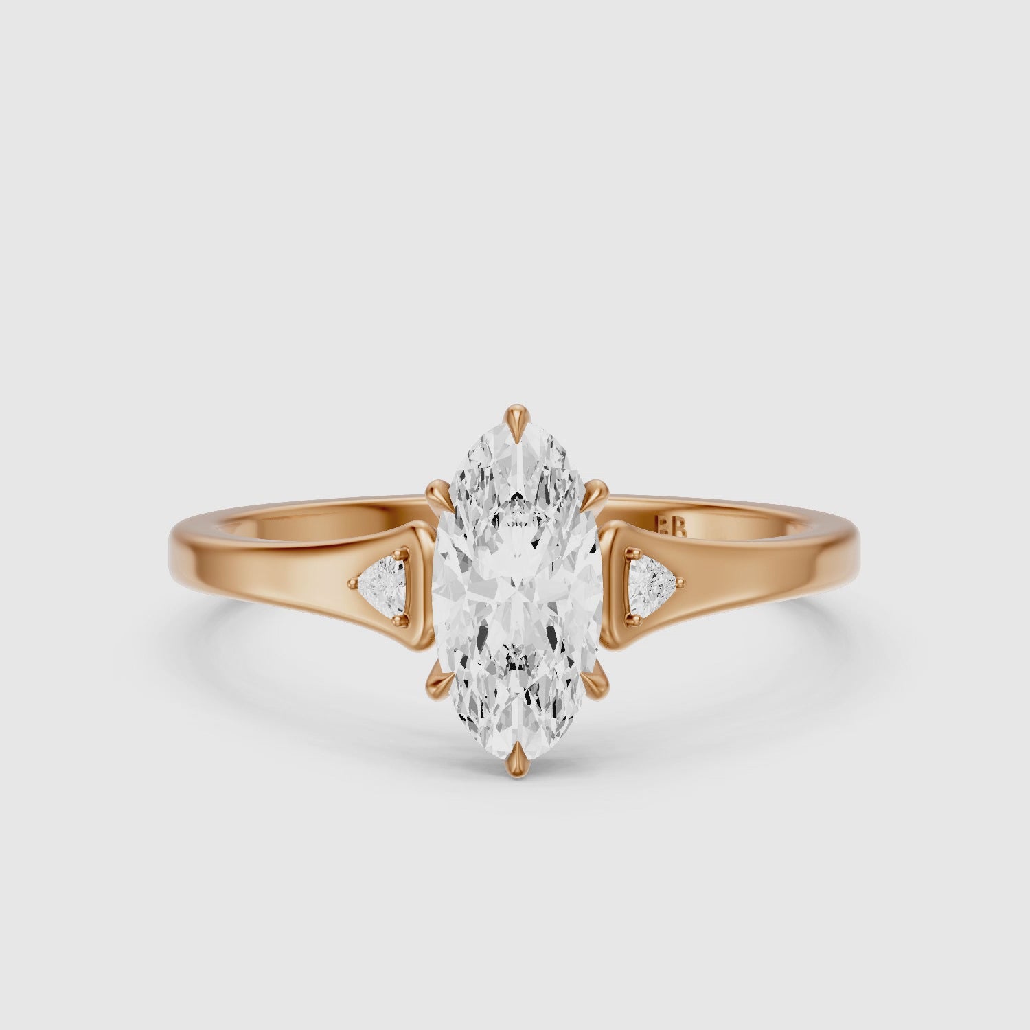 Load video: Eline Moval Cut Moissanite Diamond Three Stone Ring with Trillion Accents