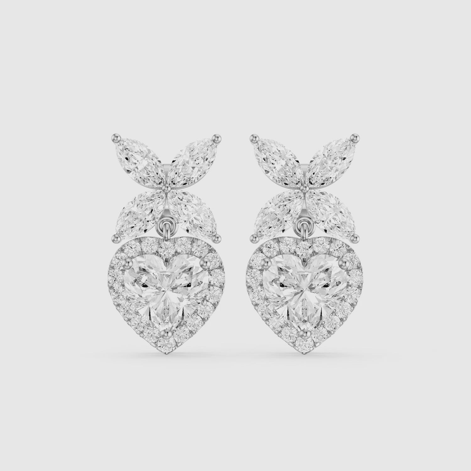 Load video: Zadie Marquise Butterfly Cluster and Heart Lab Grown Diamond Halo Drop Earrings