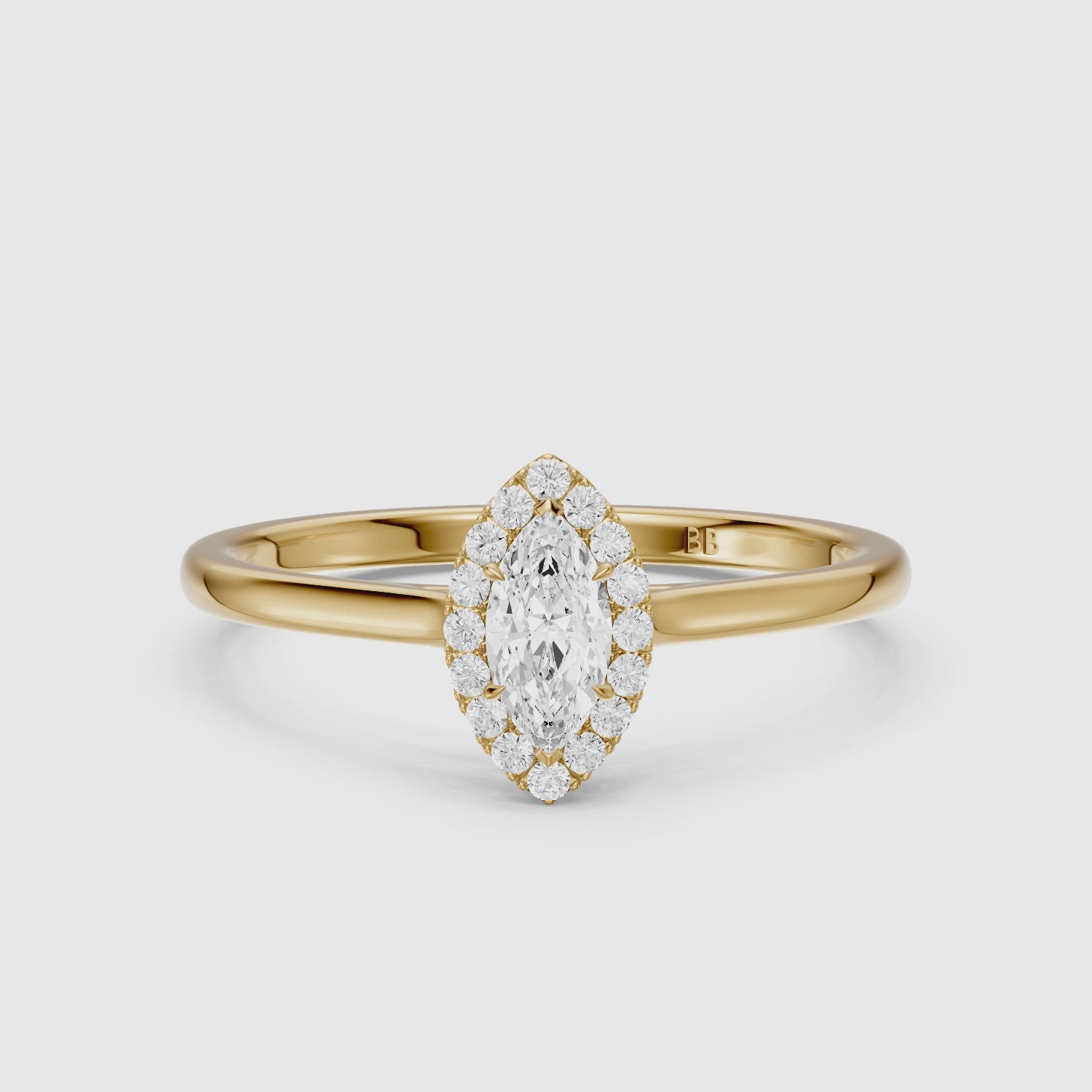 Load video: Trinity Marquise Cut Halo Cathedral Style Lab Grown Diamond Ring