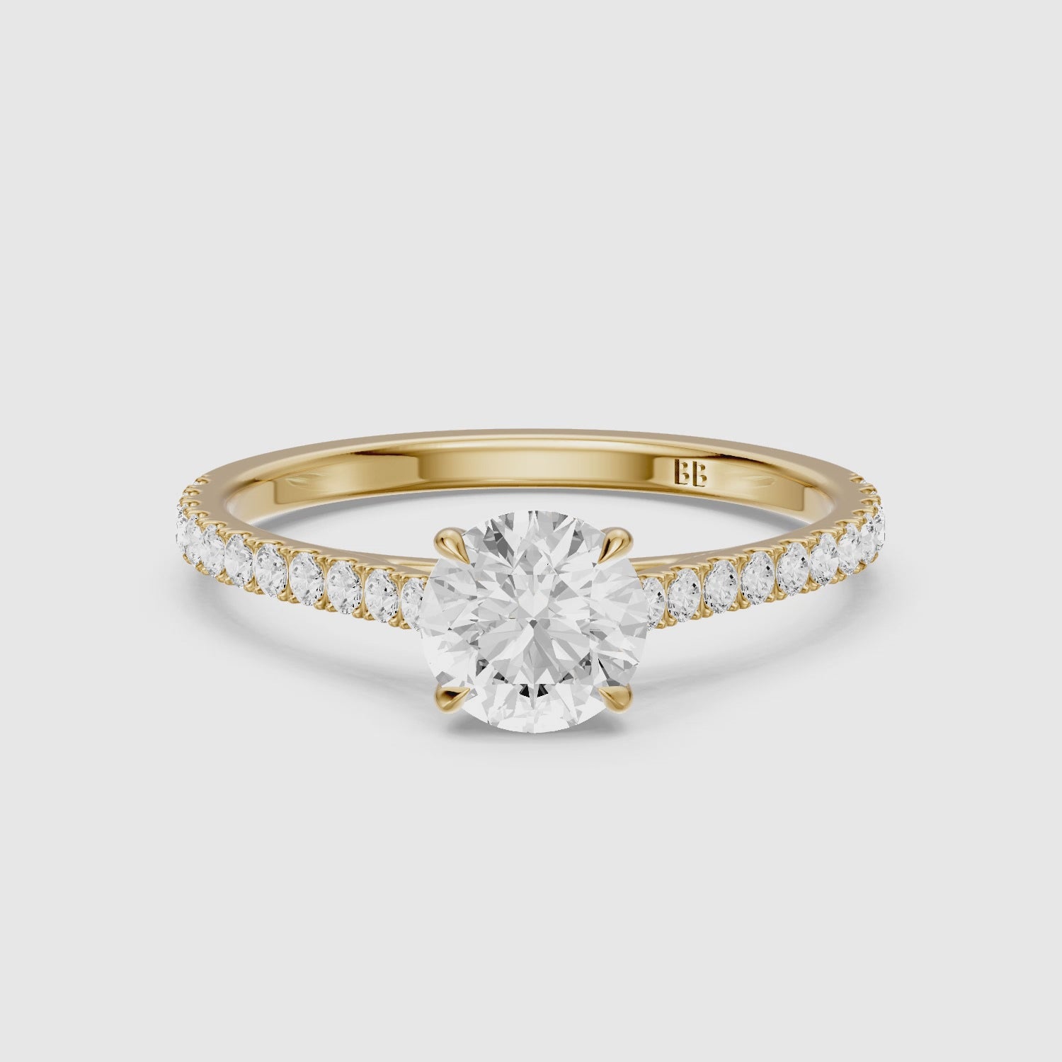 Load video: Hailee Round Cut Cathedral Style Pave Lab Grown Diamond Ring