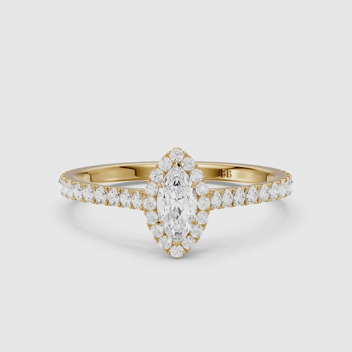 Load video: Sloane Marquise Cut Halo Cathedral Pave Lab Grown Diamond Ring