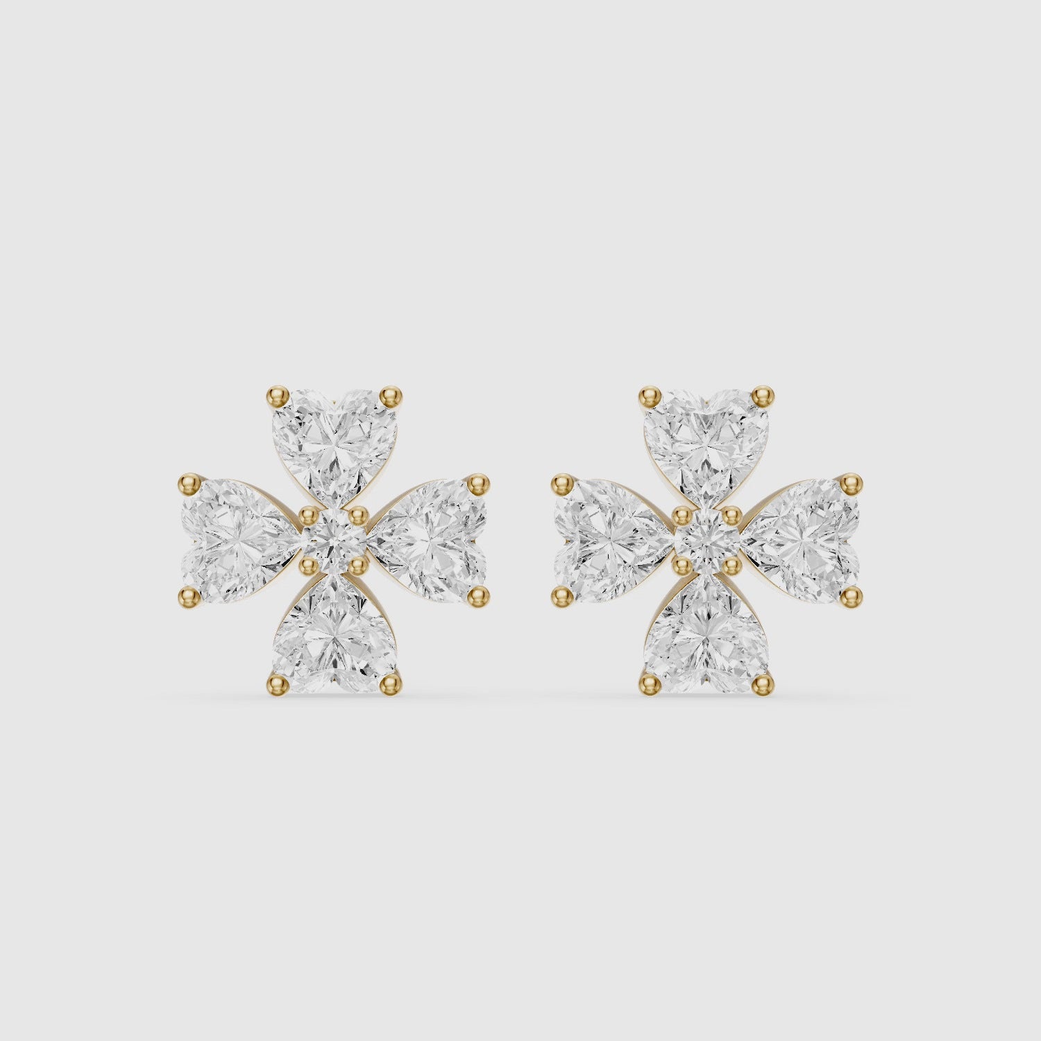Load video: Galatea Heart Cut Lab Grown Diamond Floral Bloom Stud Earrings