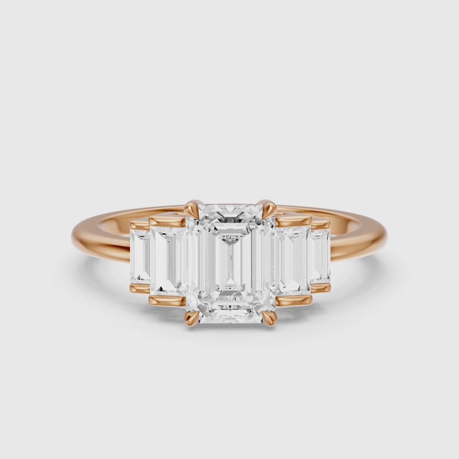 Load video: Kianna Five Stone Emerald Cut With Baguette Side Stone Lab Grown Diamond Ring