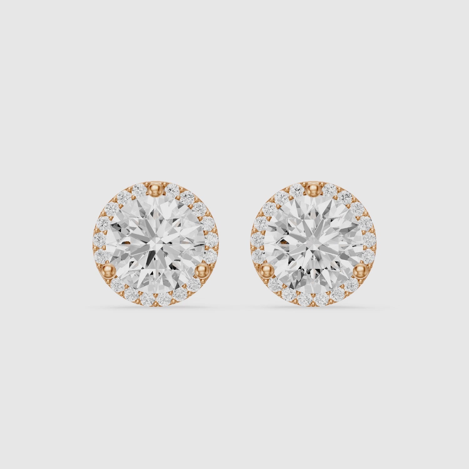 Load video: Ilona Round Cut Lab Grown Diamond Pave Halo Stud Earrings