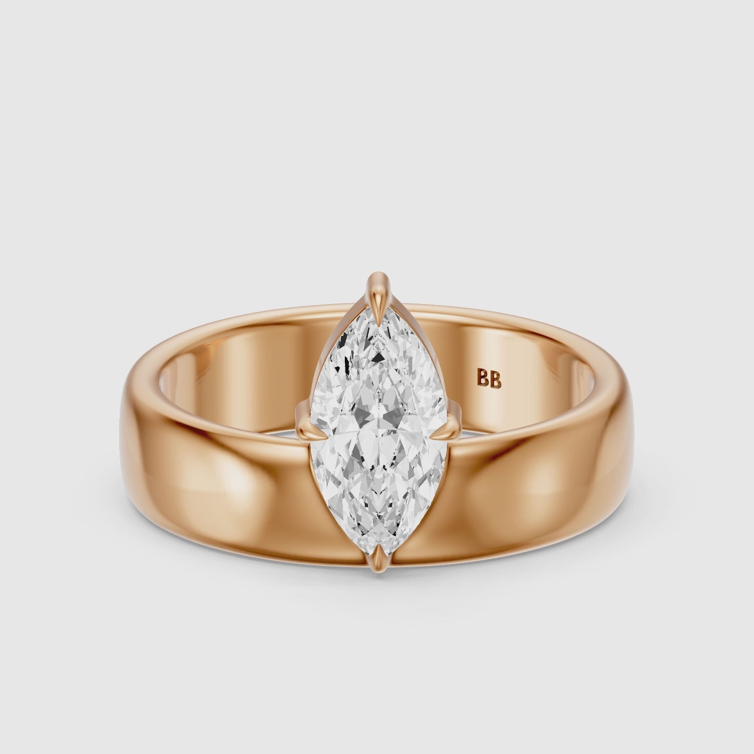 Load video: Leonor Marquise Cut Lab Diamond Solitaire Prong Set Cigar Band