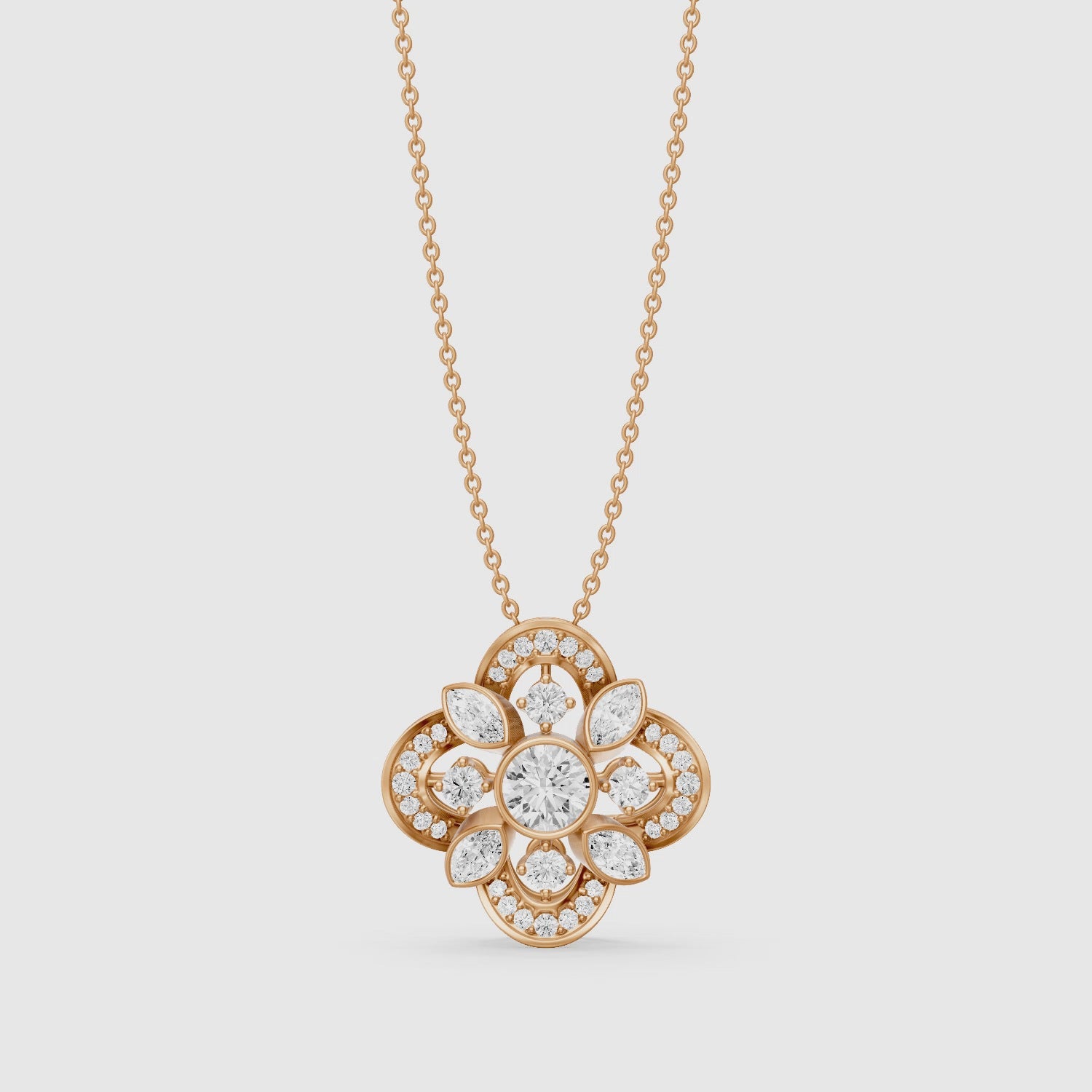 Load video: Otilia Marquise and Round Lab Grown Diamond Vintage Pendant