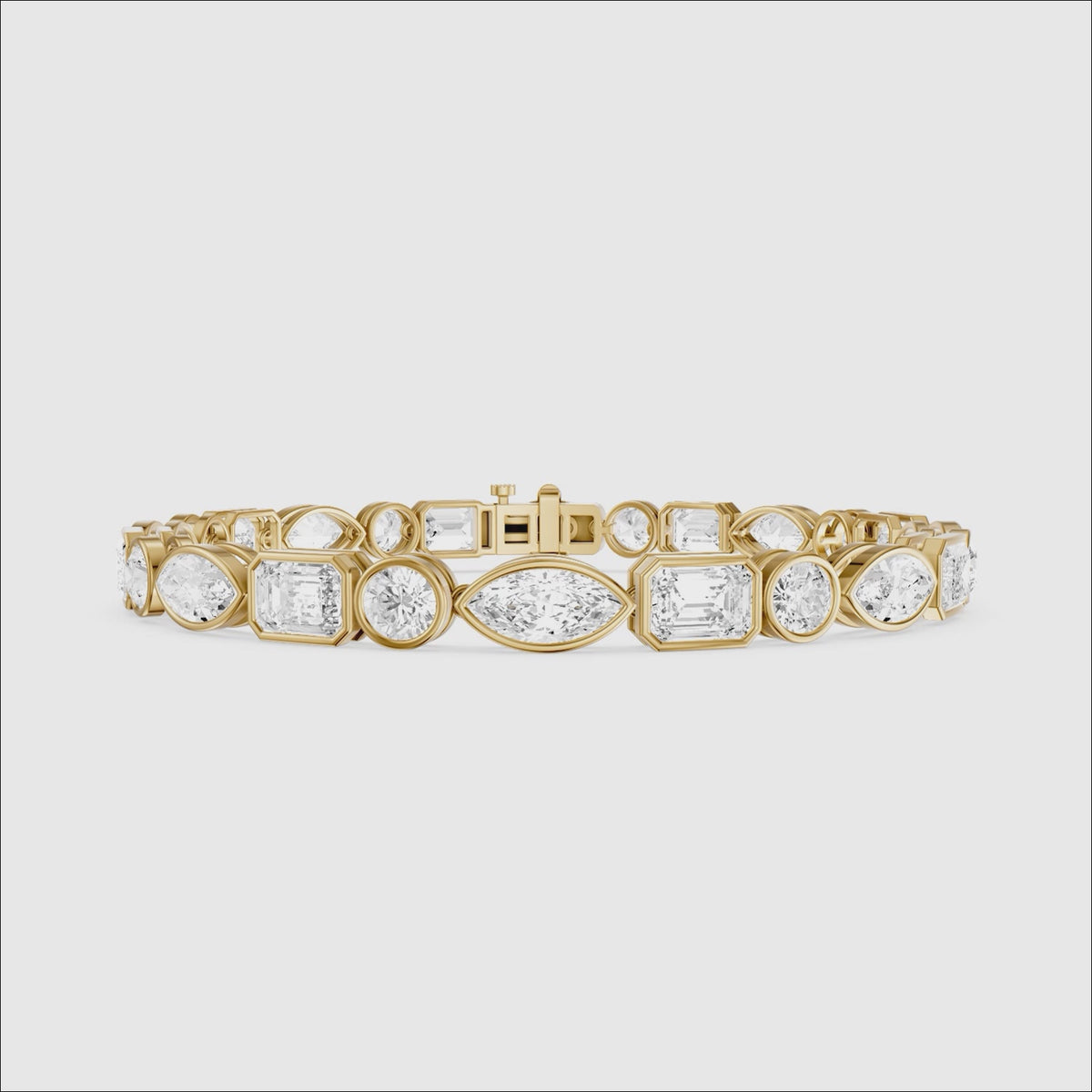 Load video: Wrenley Marquise, Round and Emerald Cut Lab Grown Diamond Bezel Tennis Bracelet