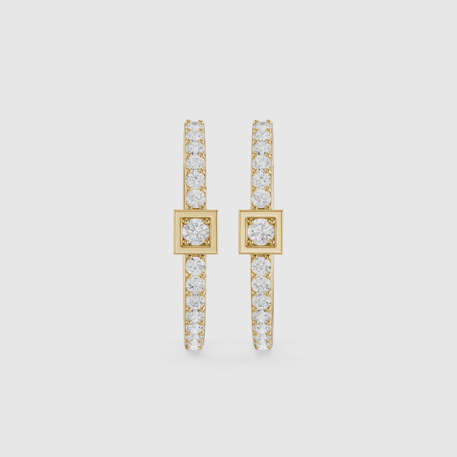 Load video: Emese Round Lab Grown Diamond Square Station Petite Hoop Earrings