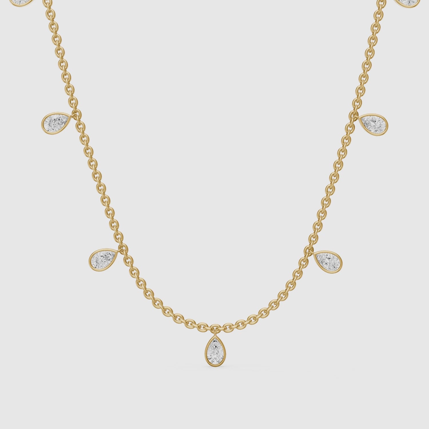 Load video: Leslie Pear Lab Grown Diamond Bezel Station Chain Necklace
