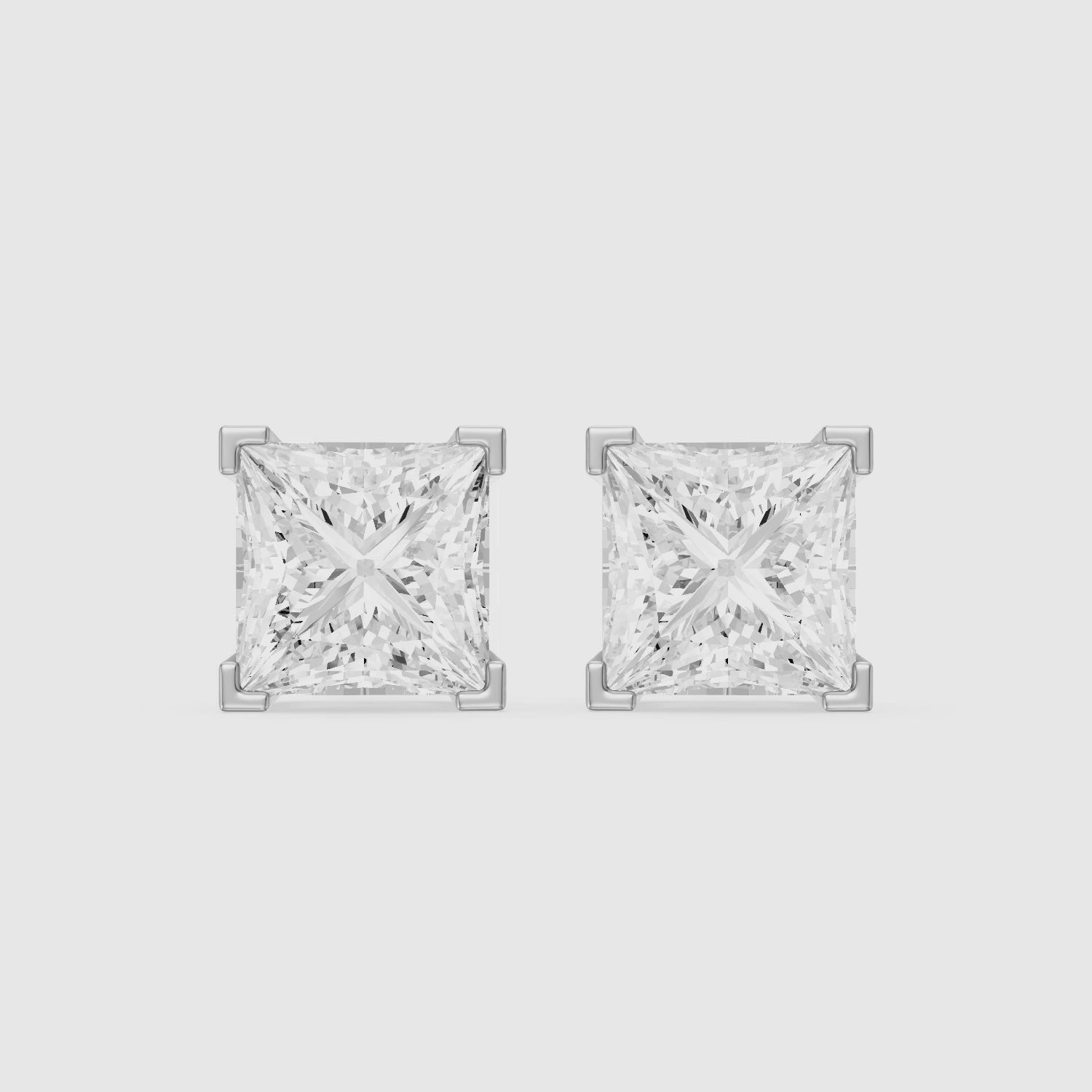Load video: Shylin Princess Cut Lab Grown Diamond Basket Set Stud Earrings