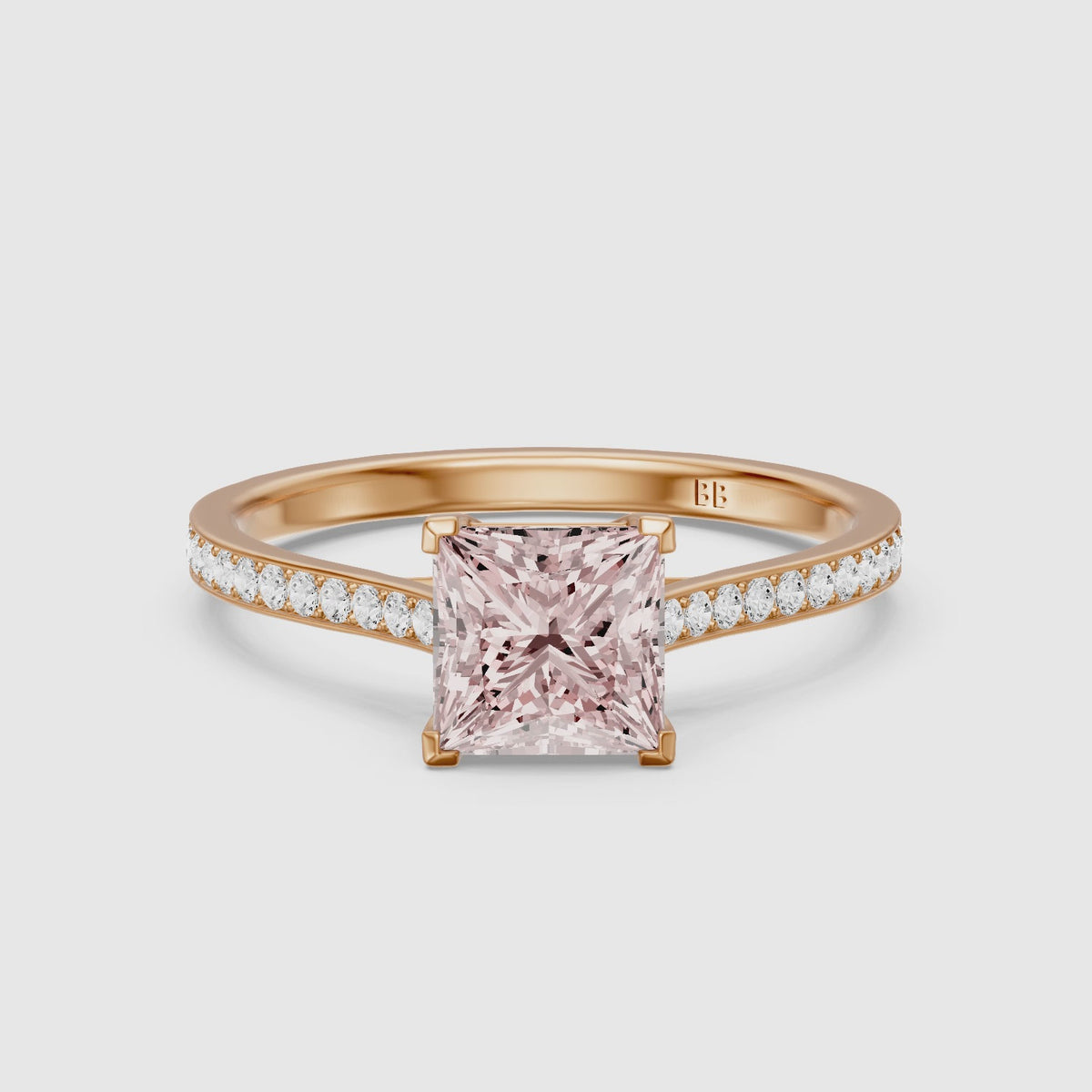 Load video: Cosima Princess Cut Channel Set Pink Lab Grown Diamond Engagement Ring