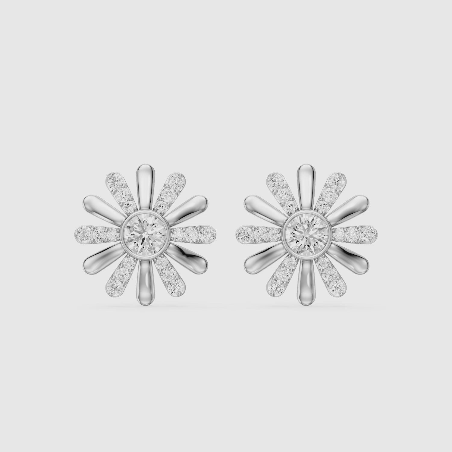 Load video: Zaria Round Shape Lab Grown Diamond Daisy Stud Earrings