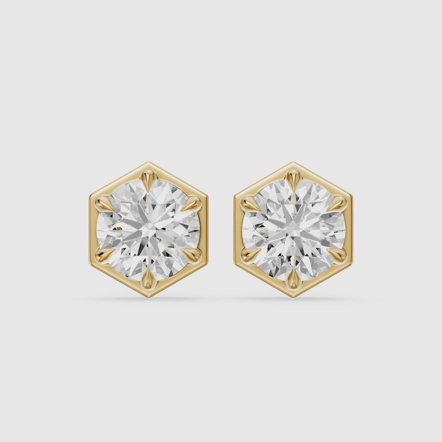 Load video: Ylva Round Cut Lab Grown Diamond Hexagon Frame Stud Earrings