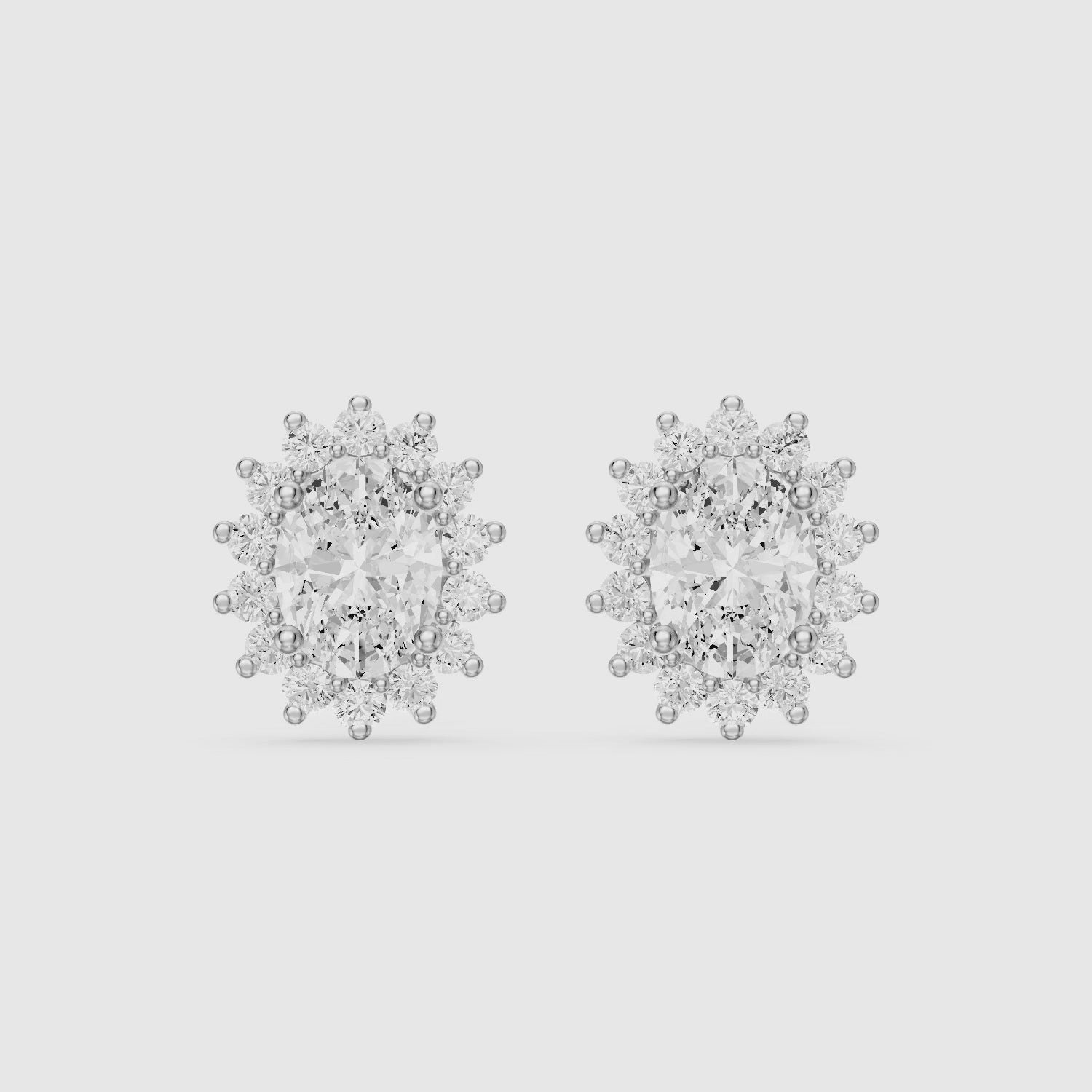 Load video: Zerline Oval Lab Grown Diamond Floral Cluster Halo Stud Earrings