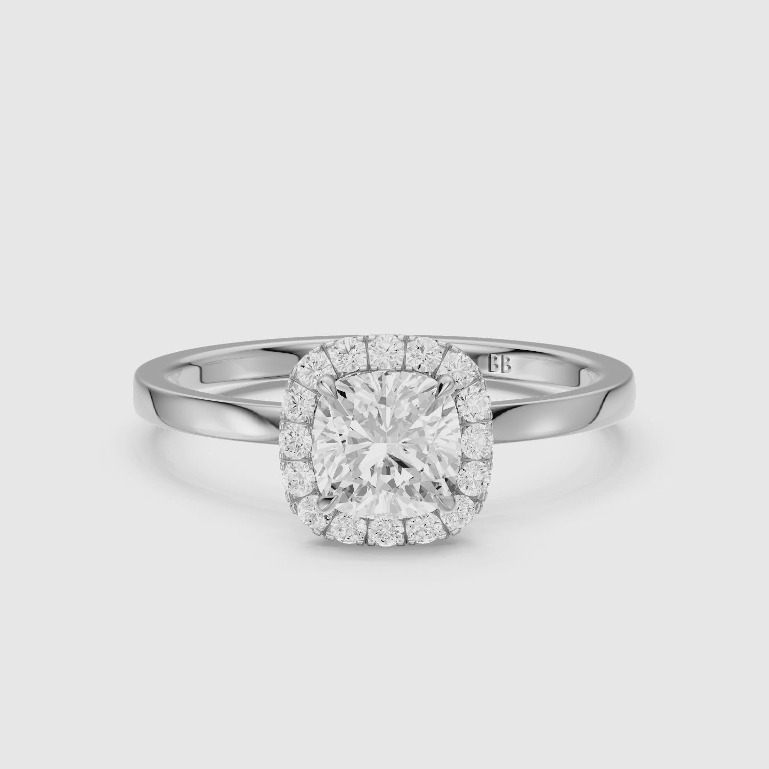 Load video: Addilyn Cushion Cut Halo Moissanite Diamond Engagement Ring