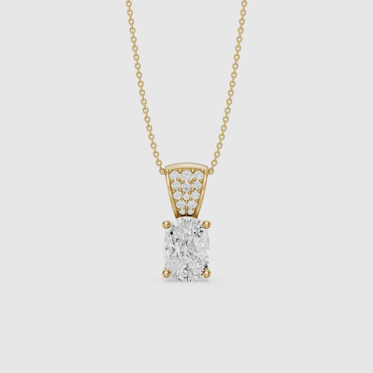 Load video: Itzel Elongated Cushion Cut Lab Grown Diamond Pendant with Pave Bail