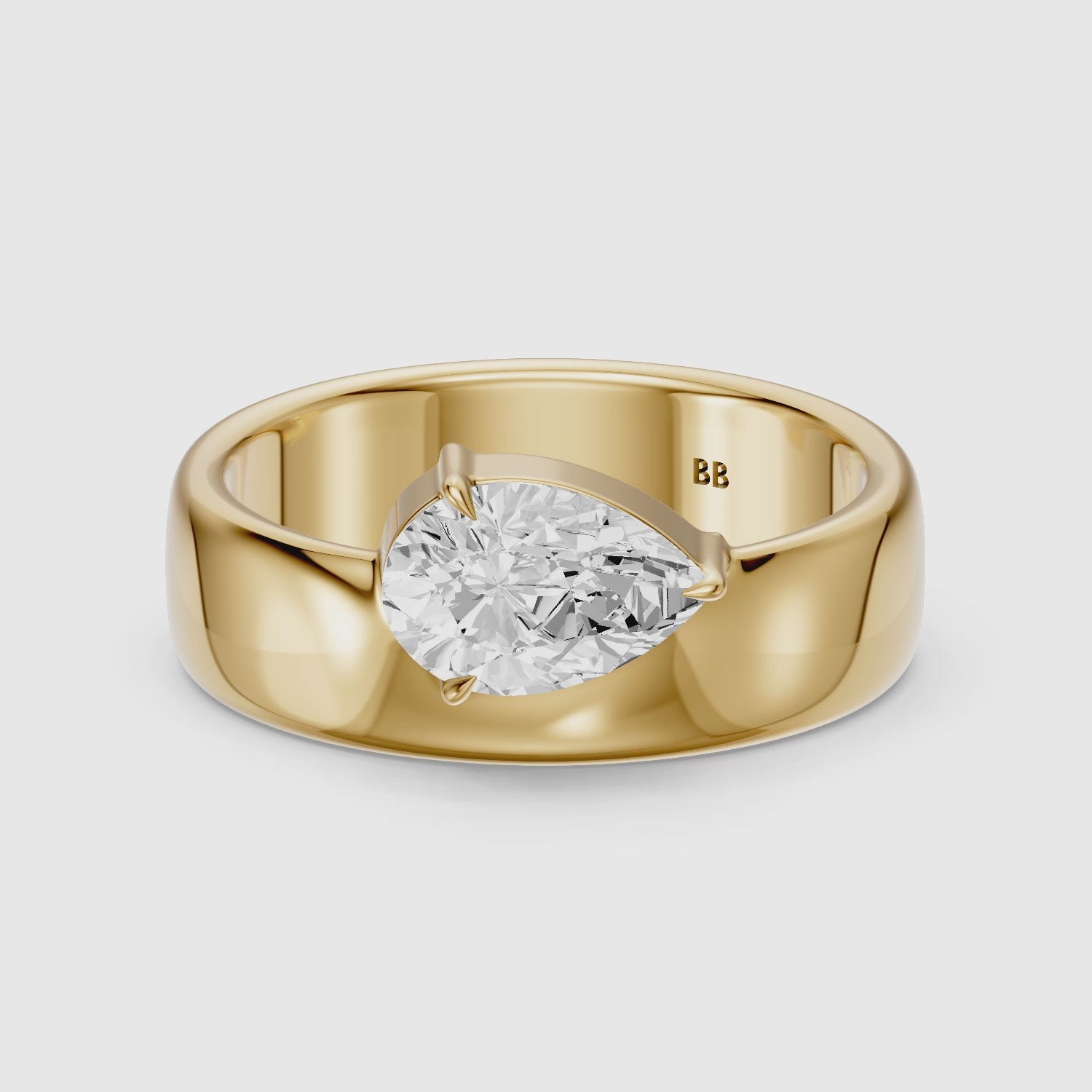 Load video: Karter Pear Cut Lab Diamond Prong Set Wide Cigar Band