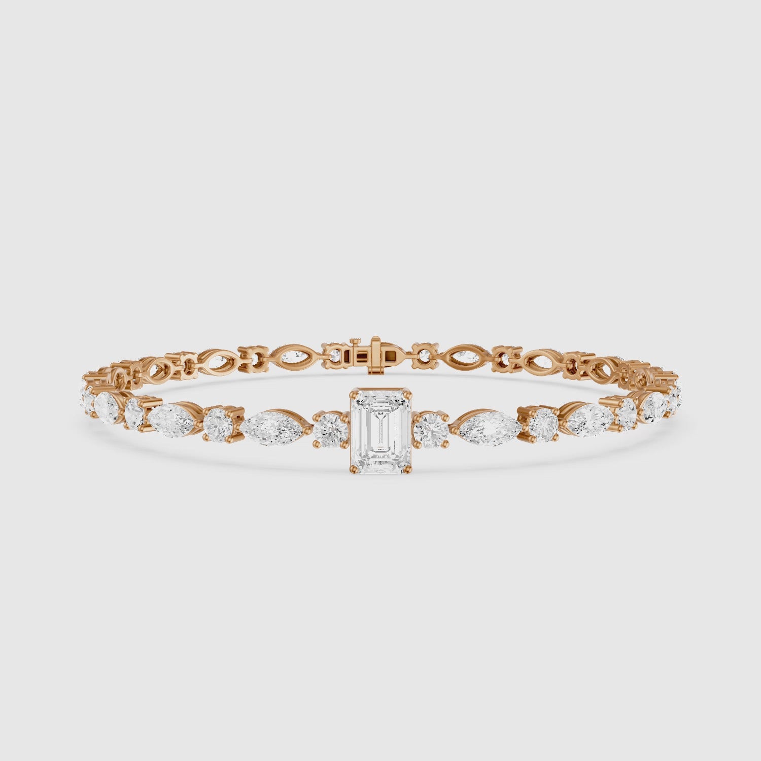 Load video: Jessie Emerald Cut Lab Grown Diamond Station Tennis Bracelet with Round and Marquise Diamonds
