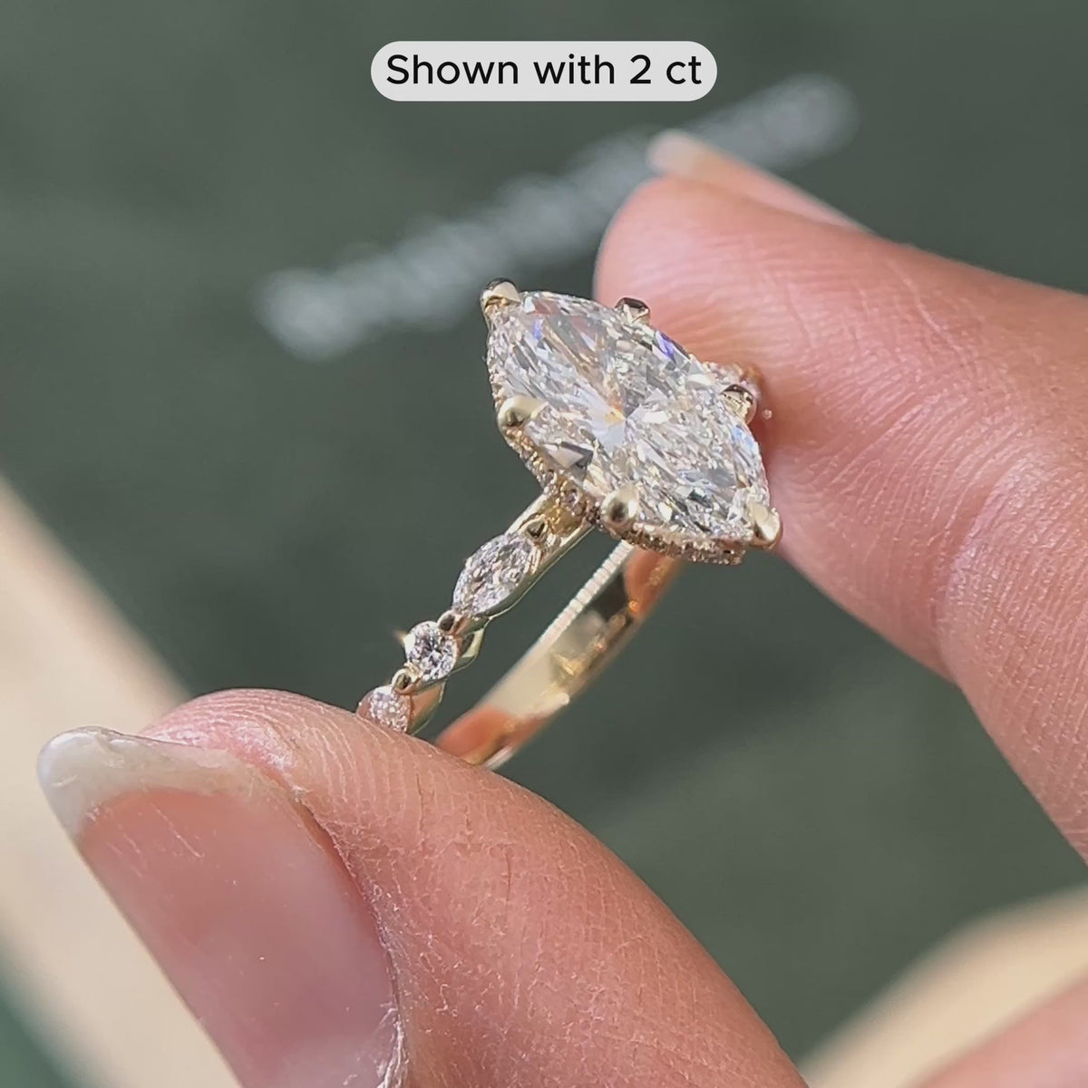 Load video: Daniela Marquise Lab Grown Diamond Side Stones Ring with Hidden Halo