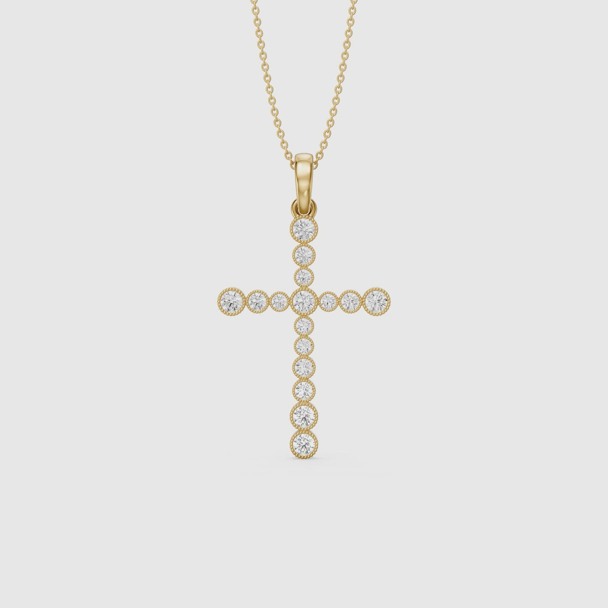 Load video: Evelynn Round Lab Grown Diamond Beaded Bezel Cross Pendant