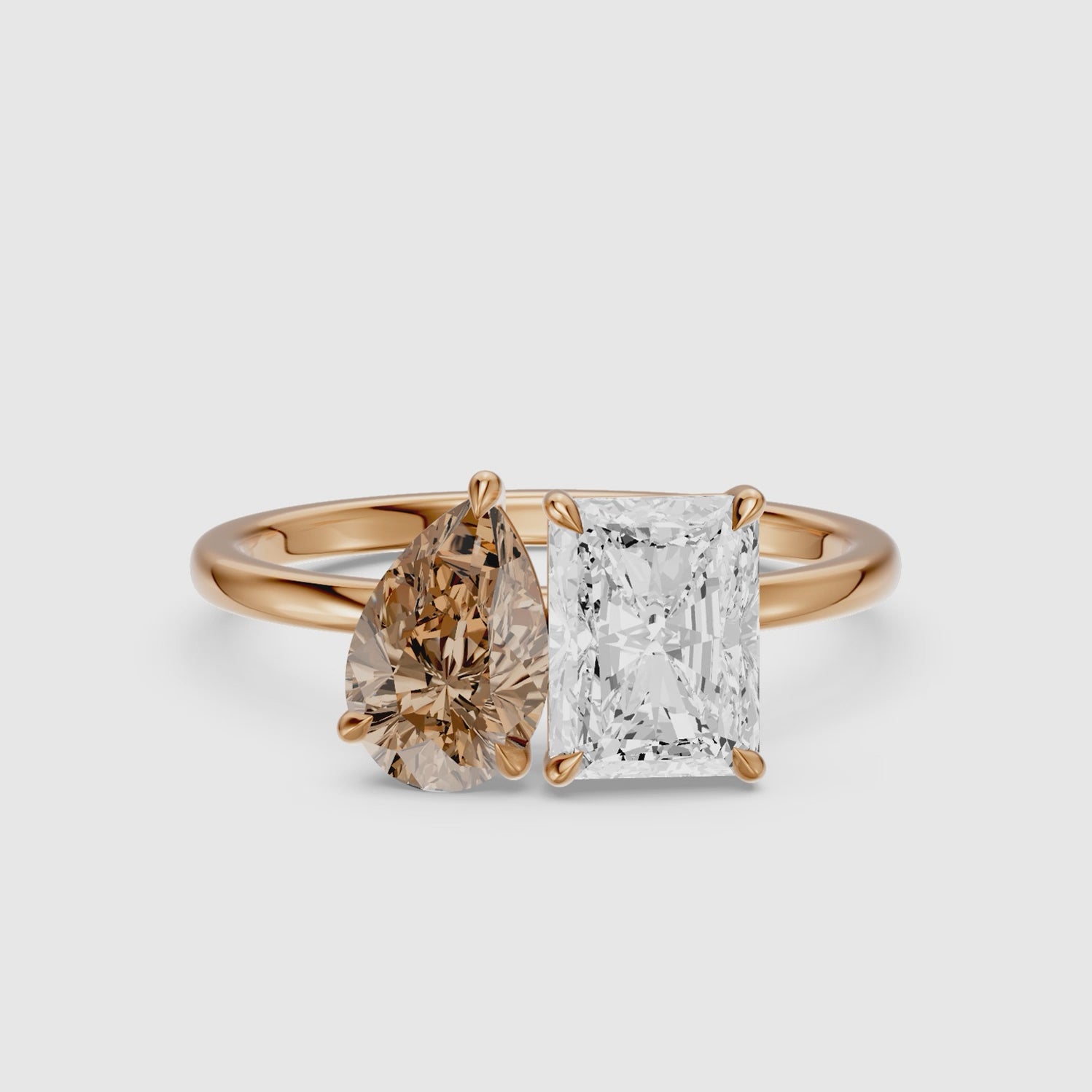 Load video: Saskia Champagne Pear and Radiant Cut Colored Lab Grown Diamond Toi et Moi Ring