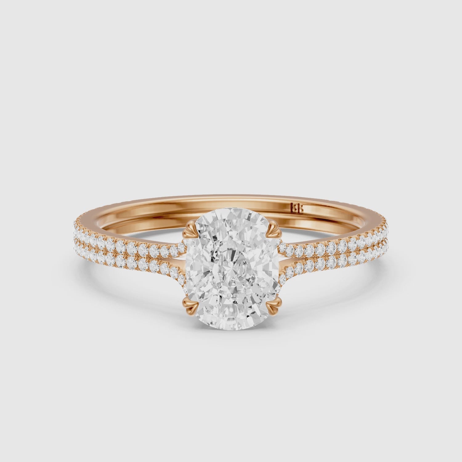 Load video: Kaia Elongated Cushion Cut Lab Grown Diamond Ring with Double Pave Band