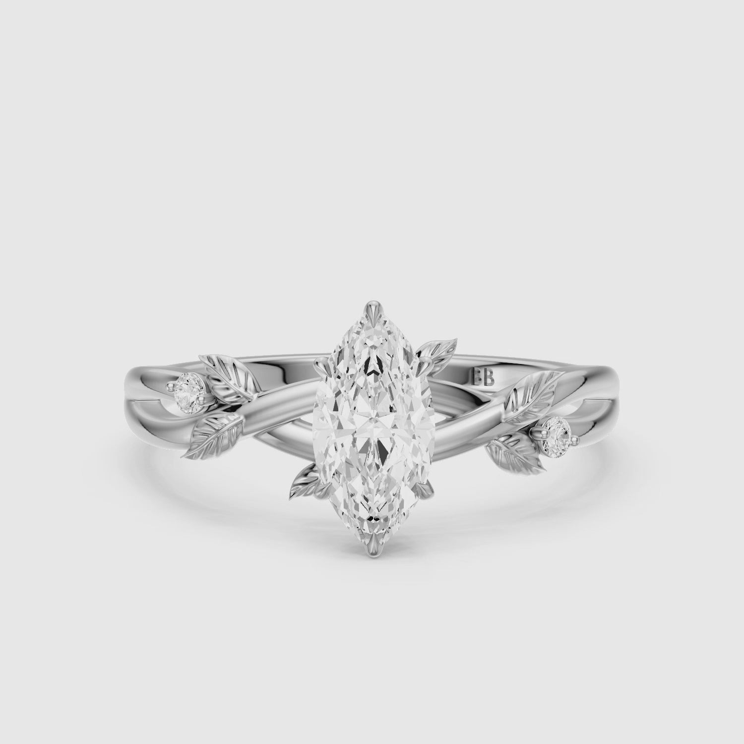 Load video: Luciana Marquise Lab Grown Diamond Leaf Vine Ring with Side Stones