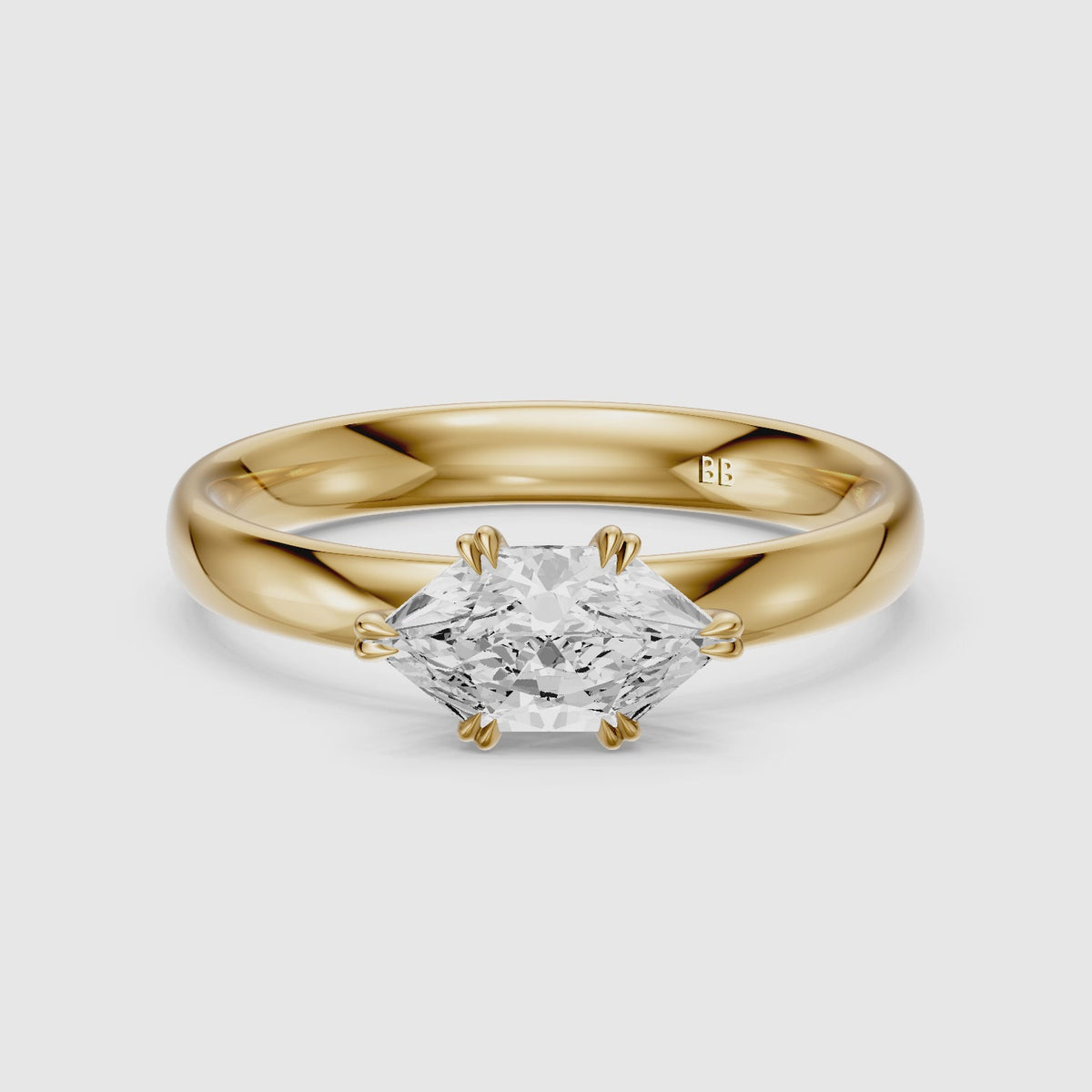 Load video: Bruna East-West Dutch Marquise Moissanite Diamond Double Claw Prong Ring