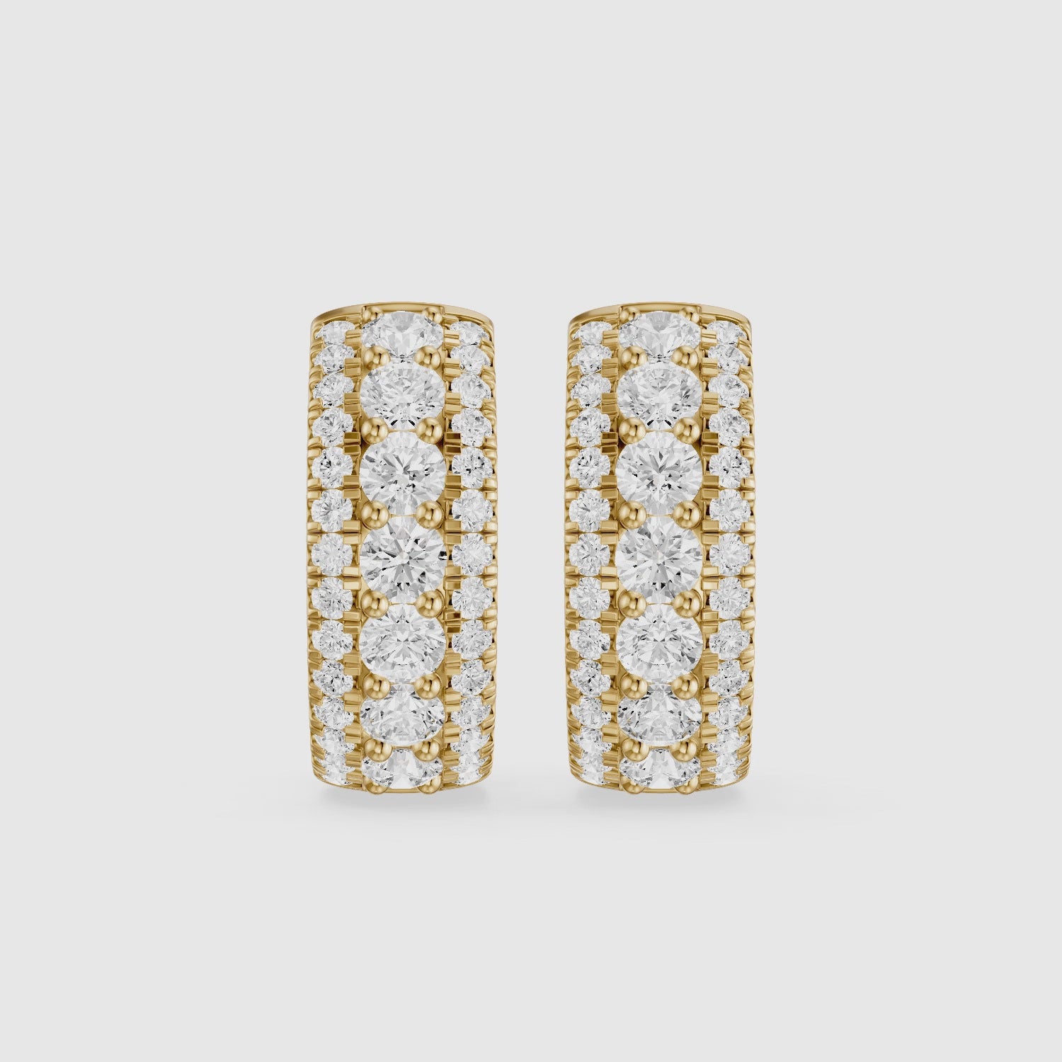 Load video: Karla Three Row Round Lab Grown Diamond Hoop Earrings