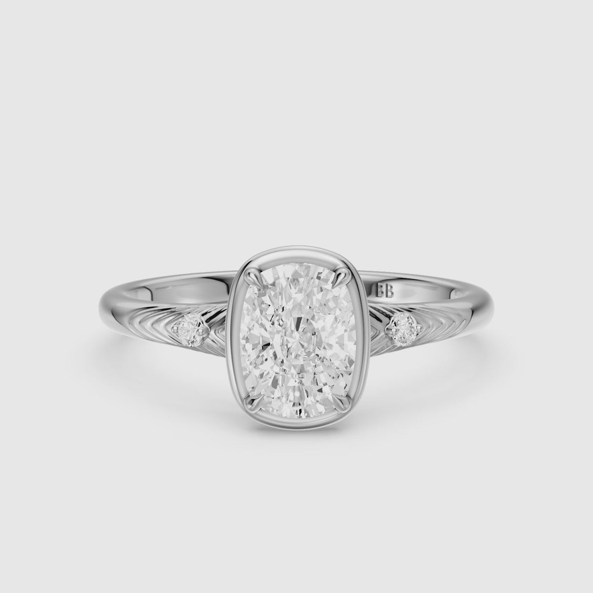 Load video: Emersyn Vintage Inspired Elongated Cushion Cut Bezel Prong Set Lab Grown Diamond Ring