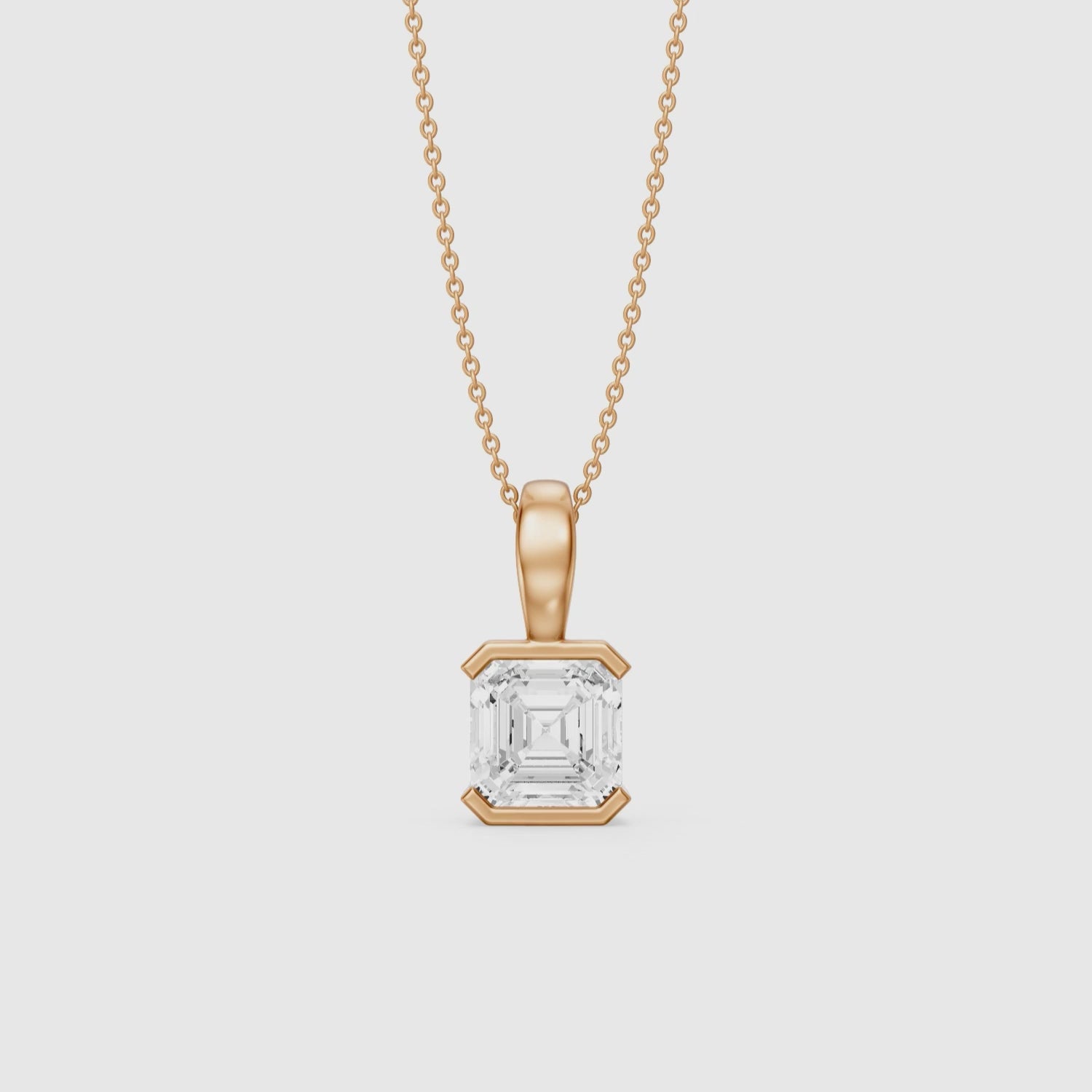 Load video: Alaya Asscher Lab Grown Diamond Half Bezel Pendant