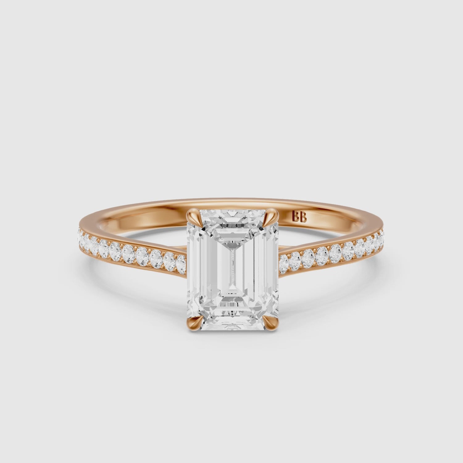 Load video: Sierrah Emerald Cut Side Stone Pave Moissanite Engagement Ring